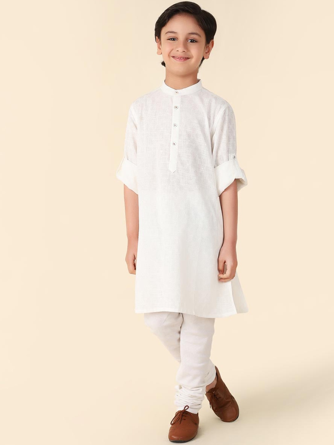 

Fabindia Boys Woven Design Cotton Straight Kurta, White