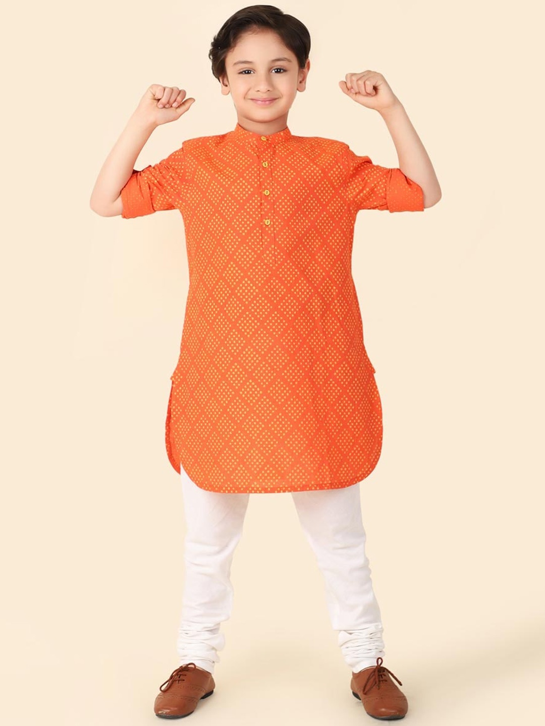 

Fabindia Boys Ethnic Motif Block Printed Pure Cotton Straight Kurta, Orange