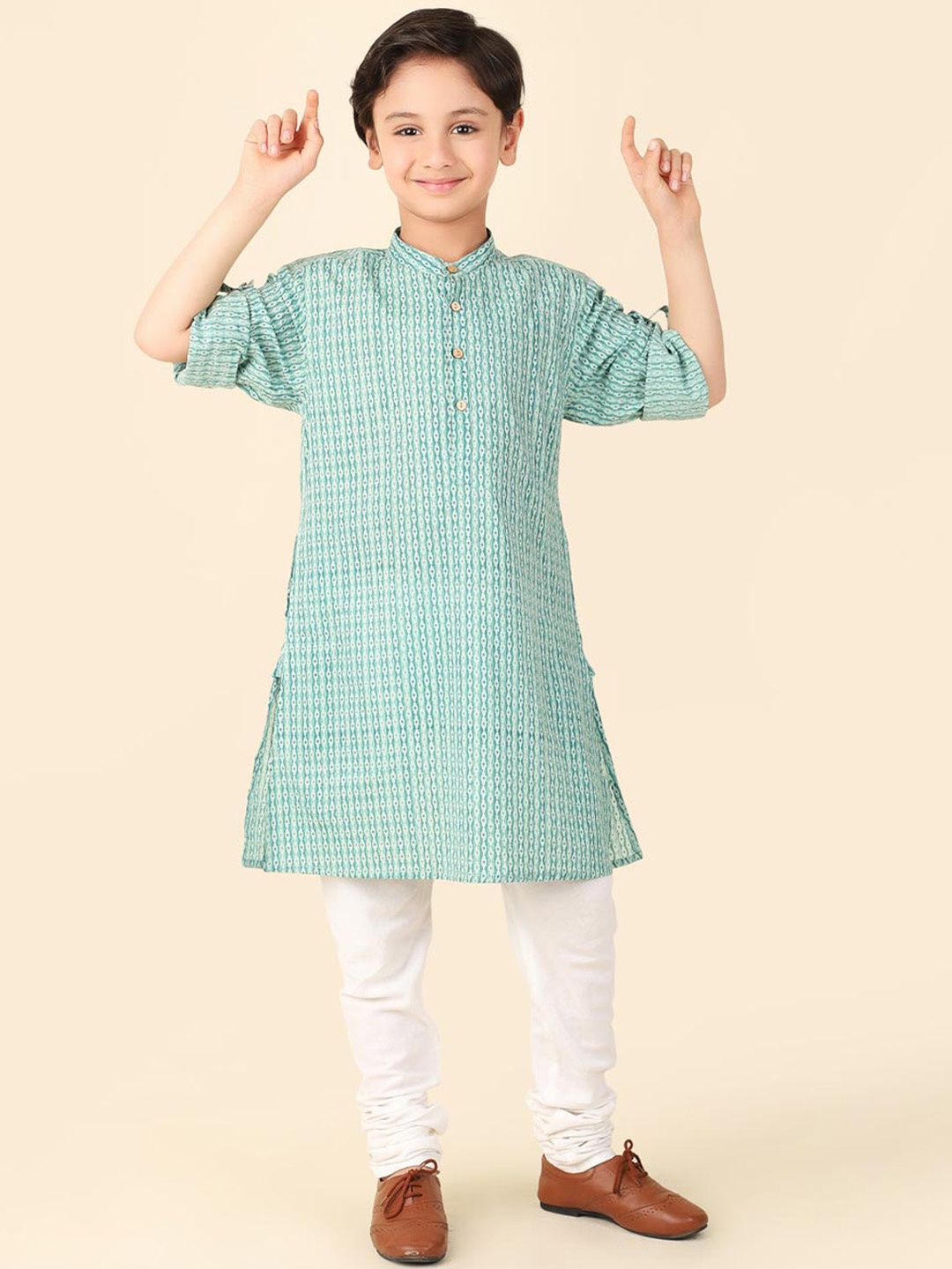 

Fabindia Boys Geometric Printed Cotton Straight Kurta, Teal