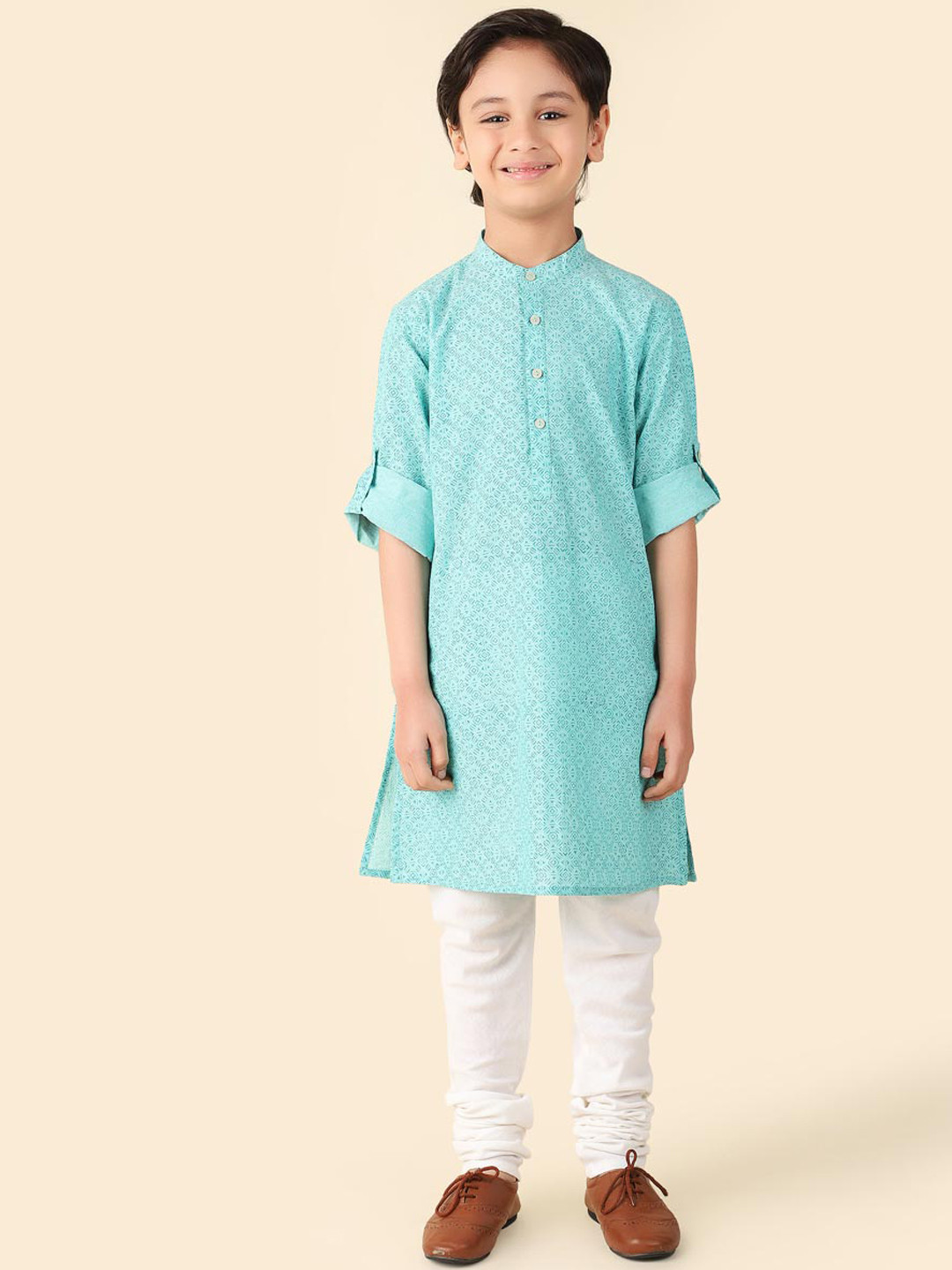 

Fabindia Boys Geometric Printed Pure Cotton Straight Kurta, Blue