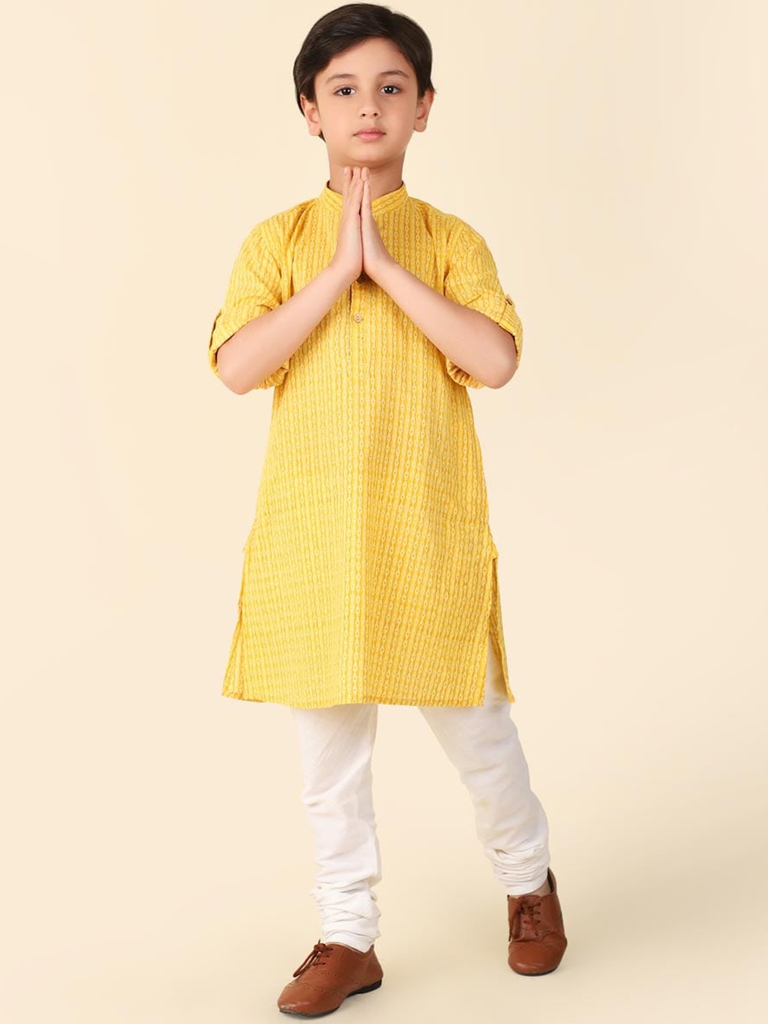 

Fabindia Boys Ethnic Motifs Hand Block Printed Cotton Straight Kurta, Yellow