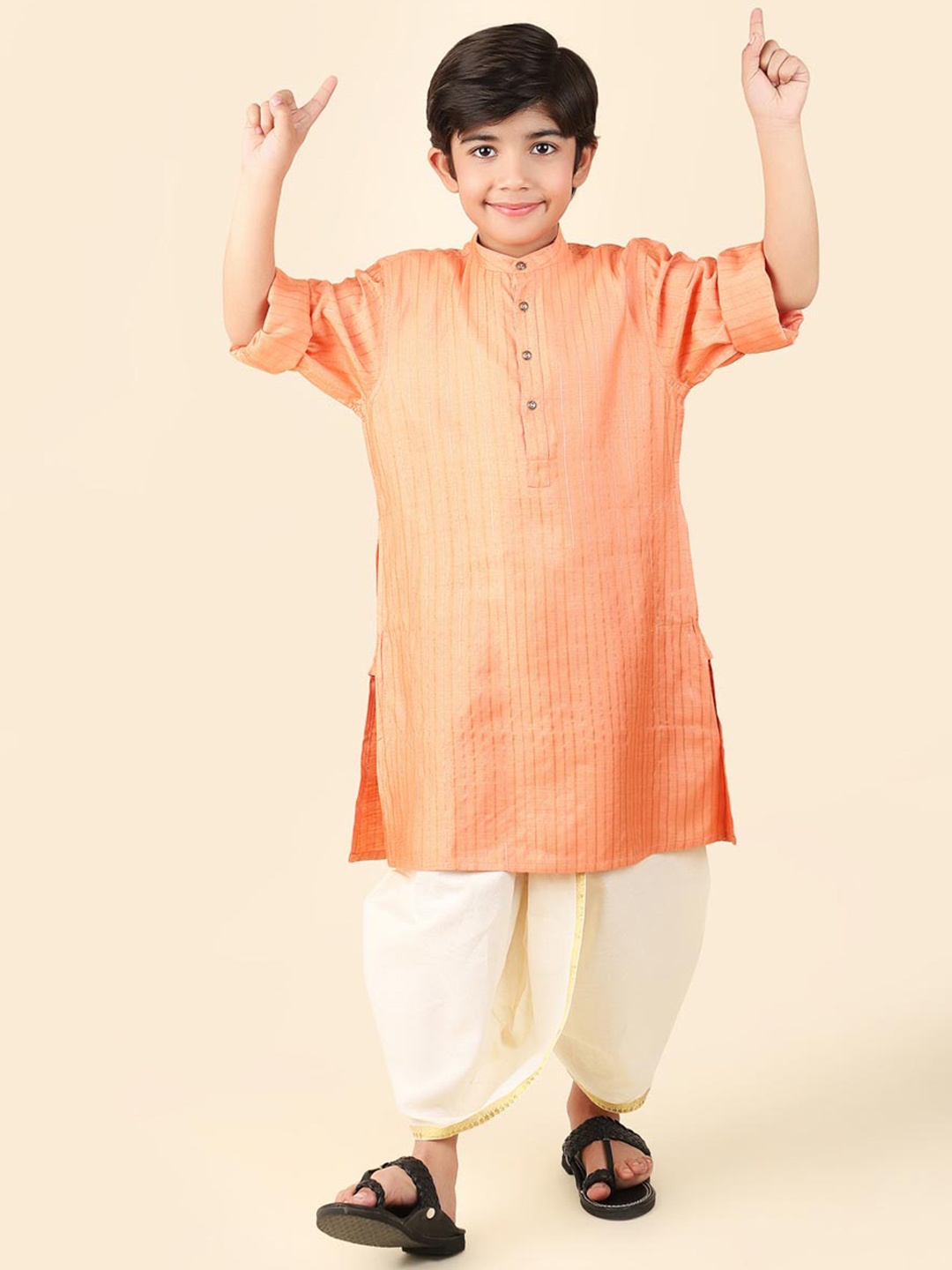 

Fabindia Boys Striped Straight Kurta, Orange