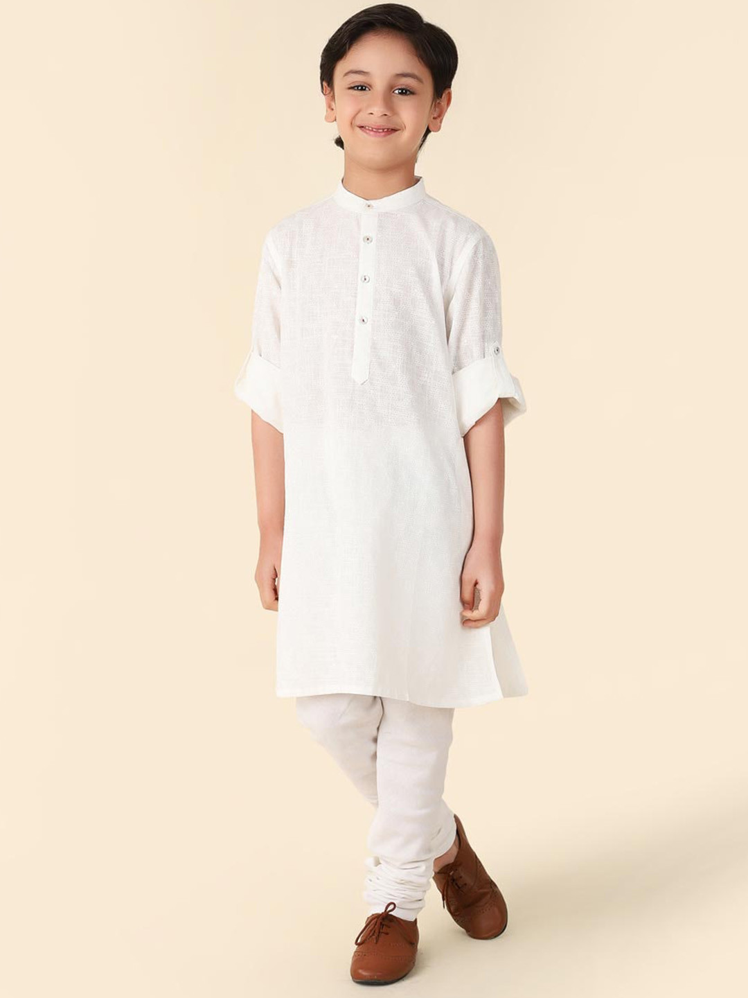 

Fabindia Boys Geometric Hand Block Printed Cotton Straight Kurta, White