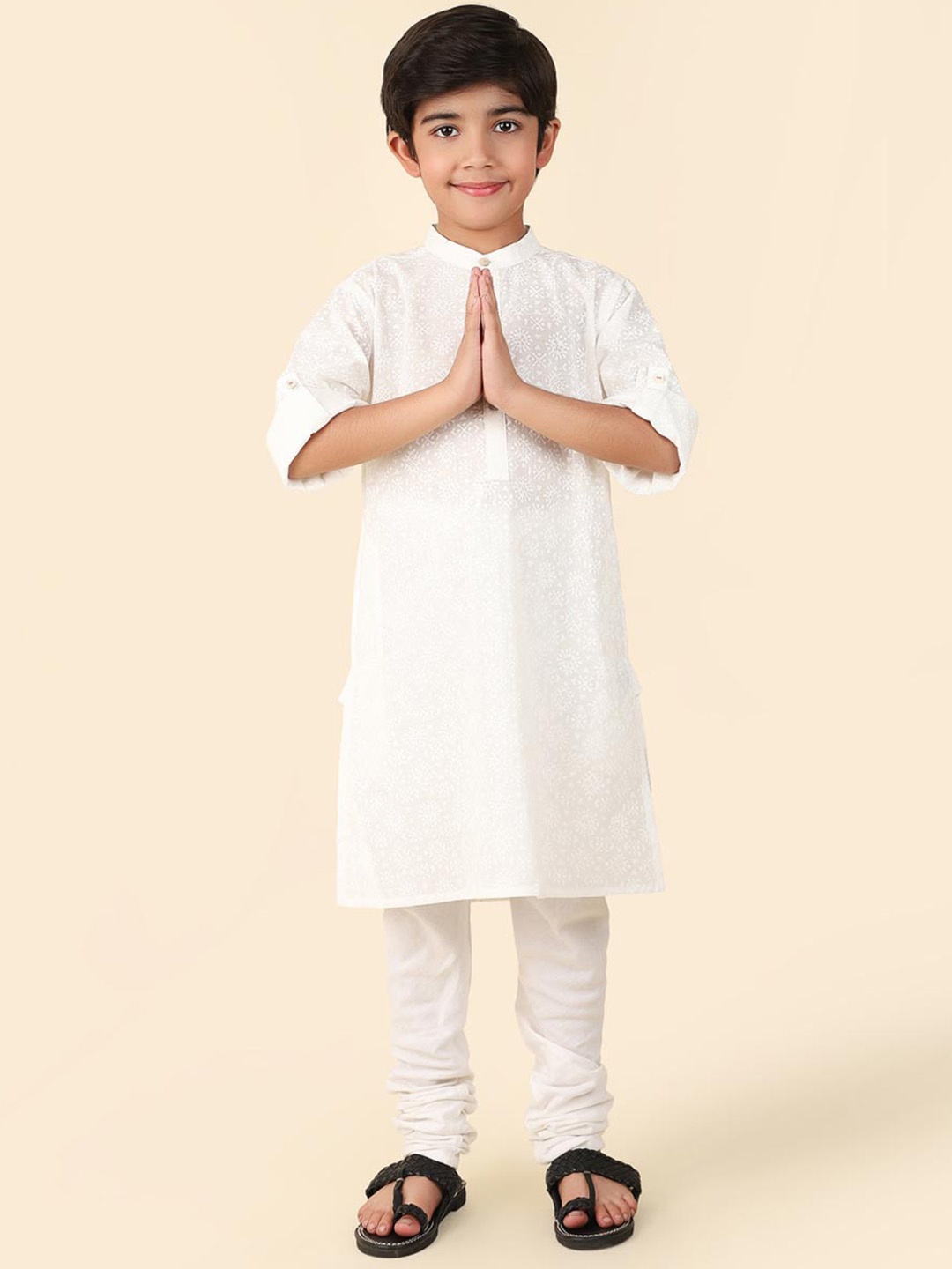 

Fabindia Boys Ethnic Motif Pure Cotton Straight Kurta, White