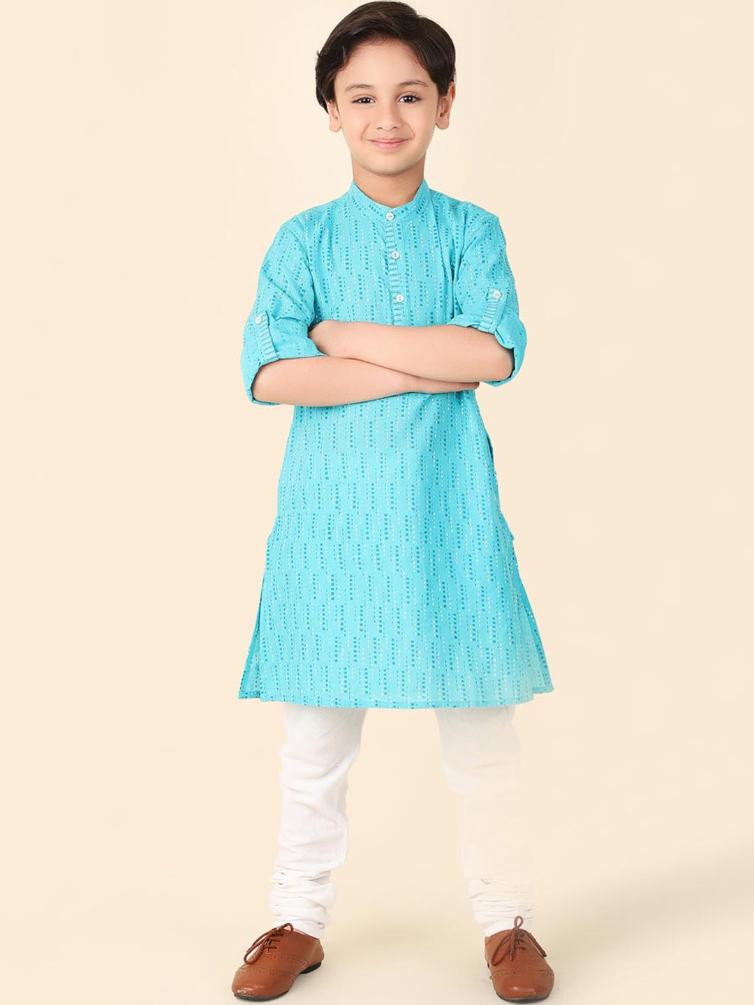 

Fabindia Boys Striped Pure Cotton Straight Kurta, Blue