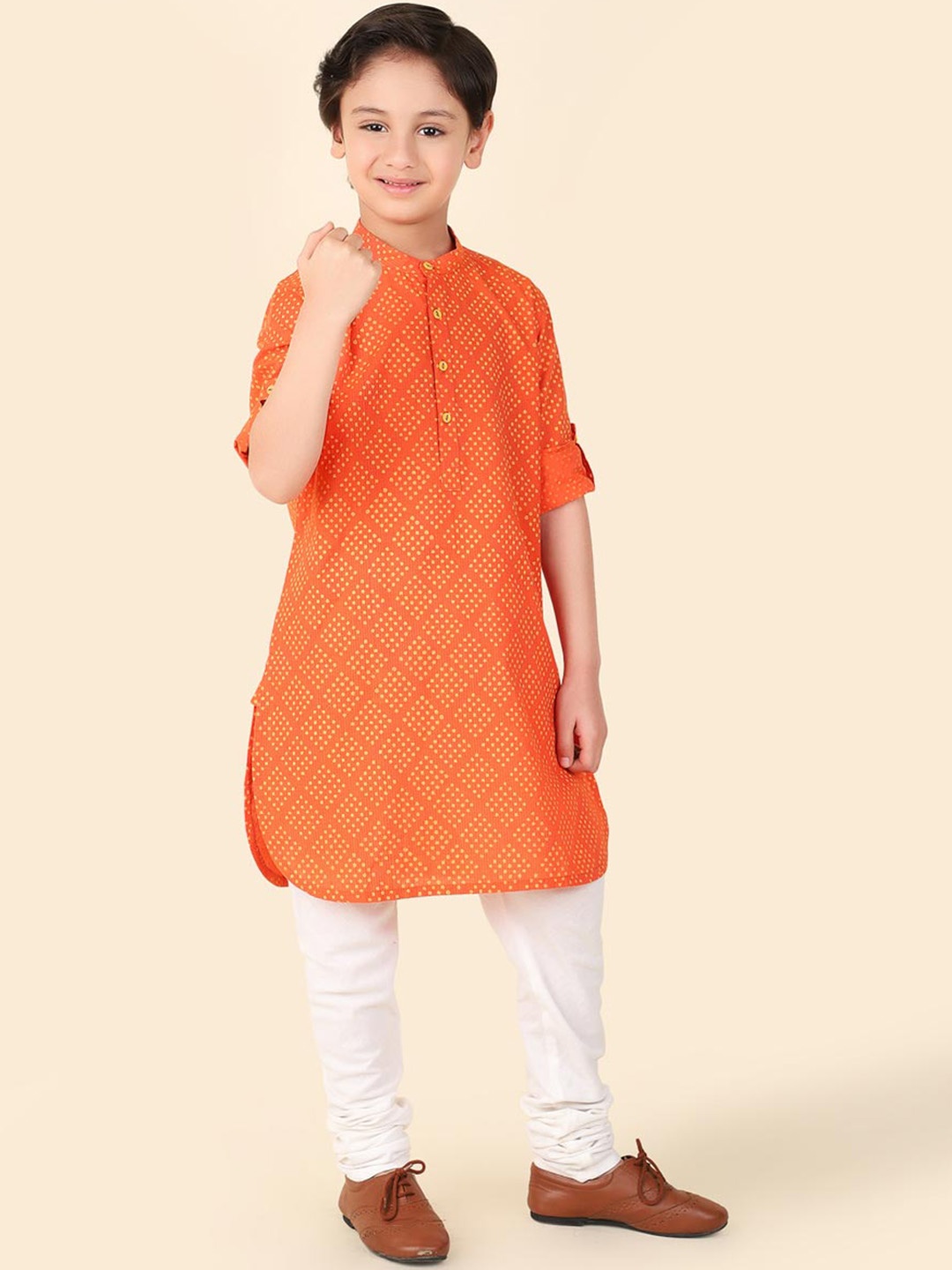 

Fabindia Boys Ethnic Motif Block Printed Pure Cotton Straight Kurta, Orange