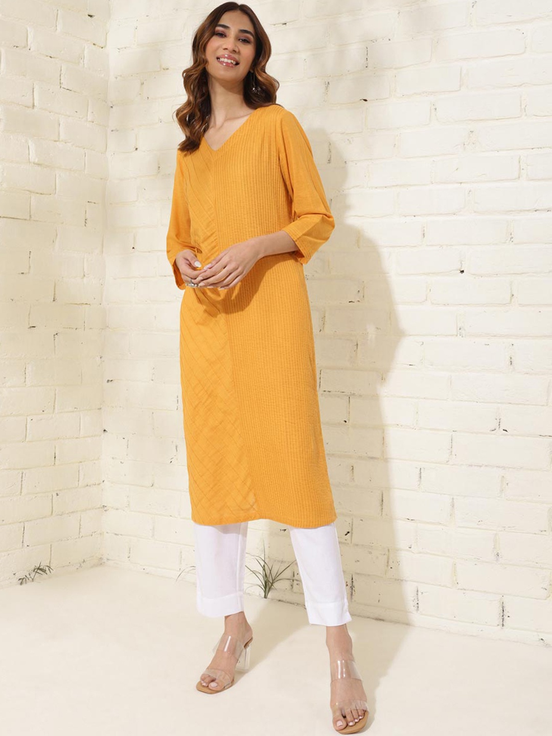 

Fabindia Pleated Pure Cotton Straight Kurta, Yellow