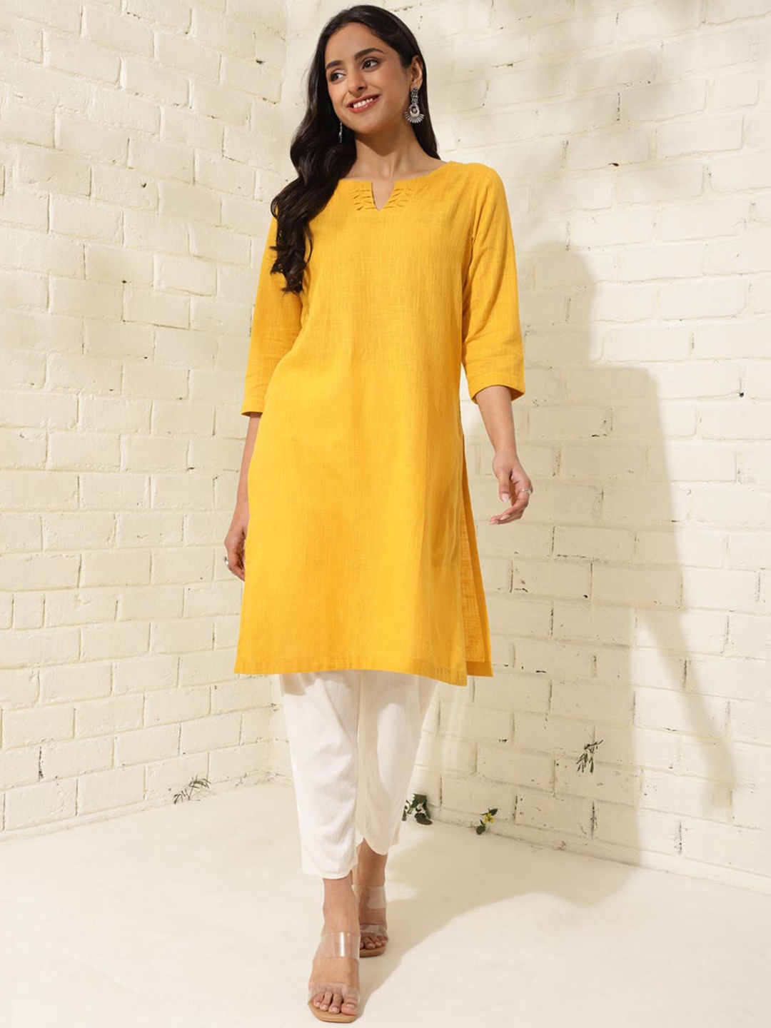 

Fabindia Round Neck Pure Cotton Straight Kurta, Yellow