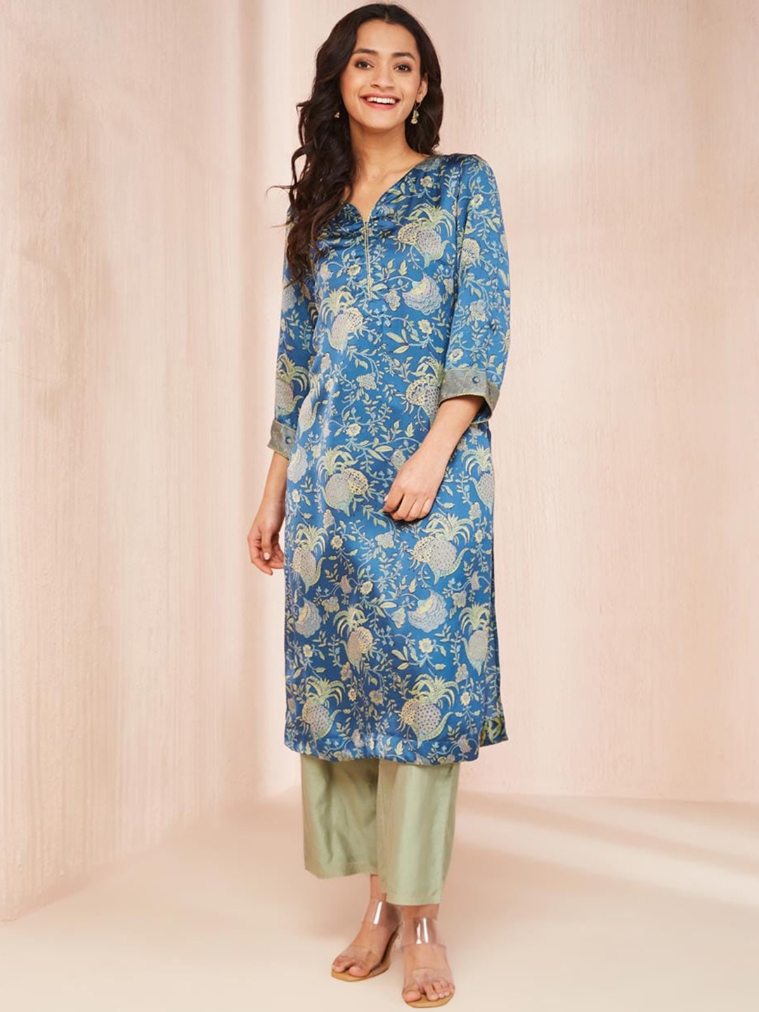 

Fabindia Ethnic Motif Printed Straight Kurta, Blue