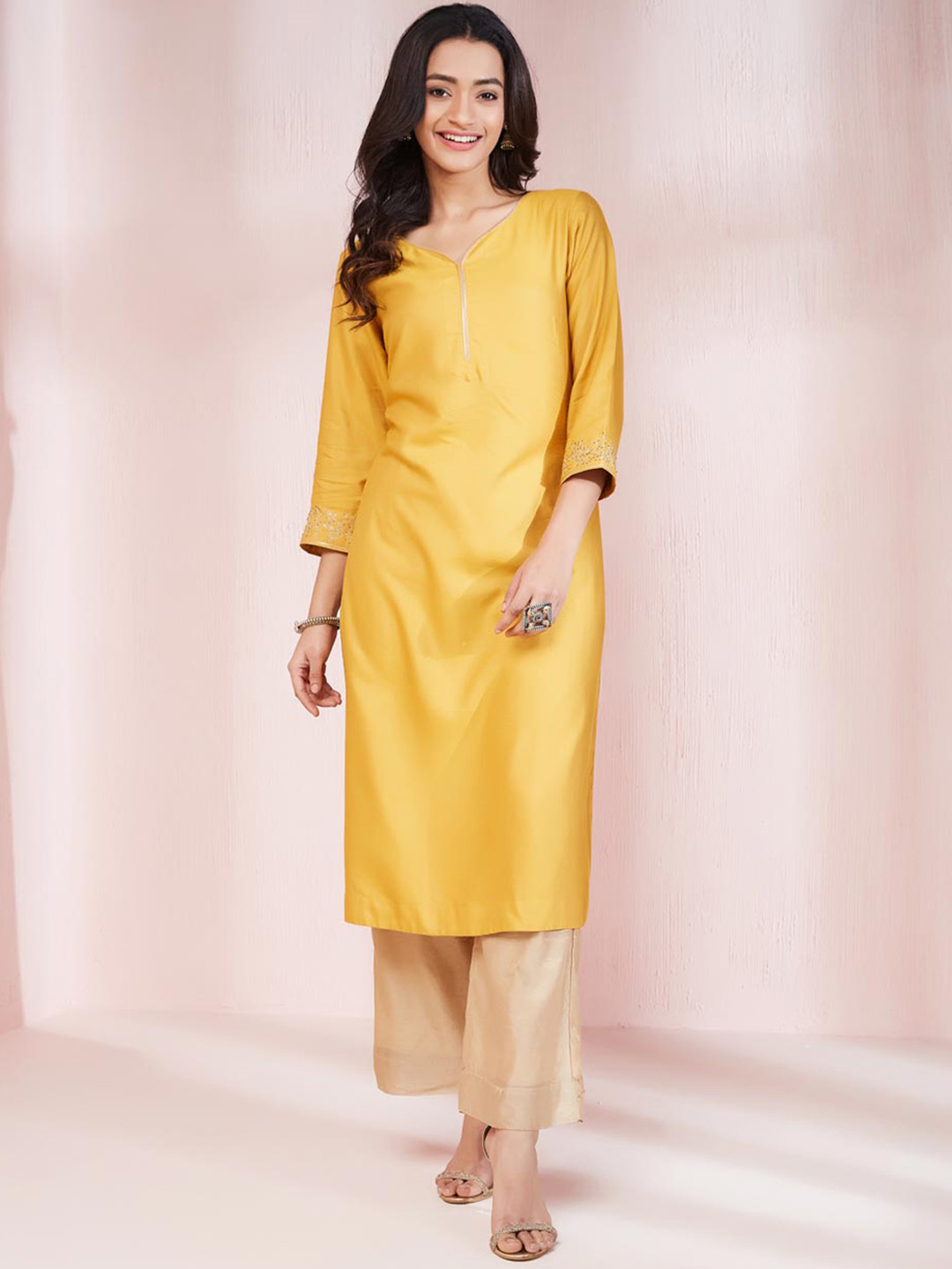

Fabindia V-Neck Straight Kurta, Mustard