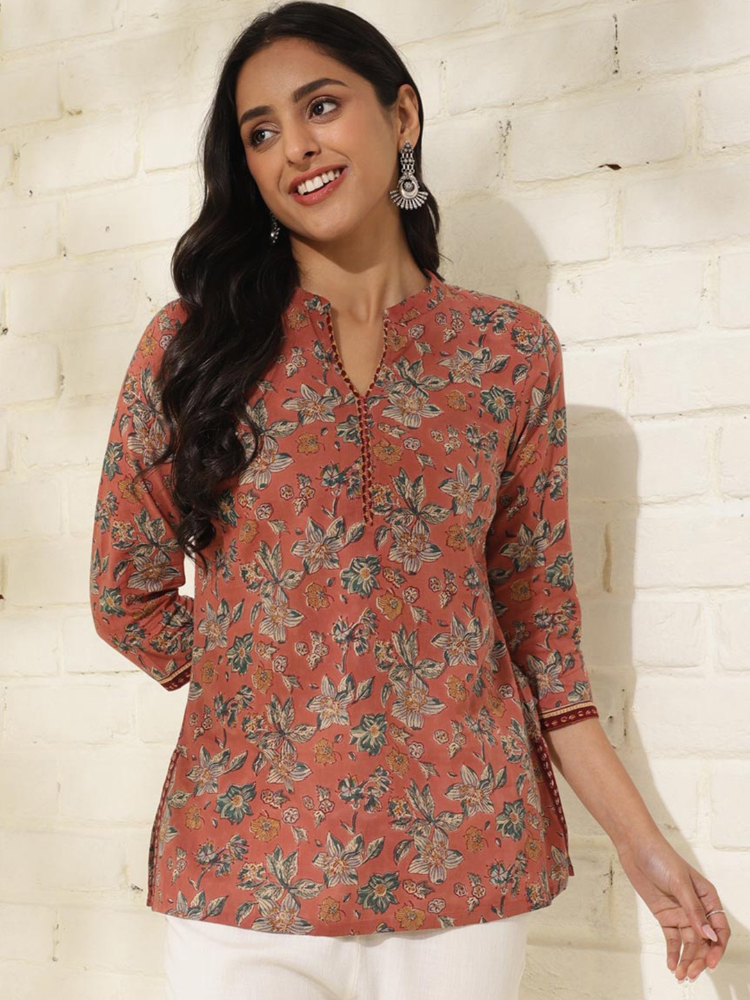 

Fabindia Ethnic Motifs Block Printed Cotton Straight Kurti, Rust