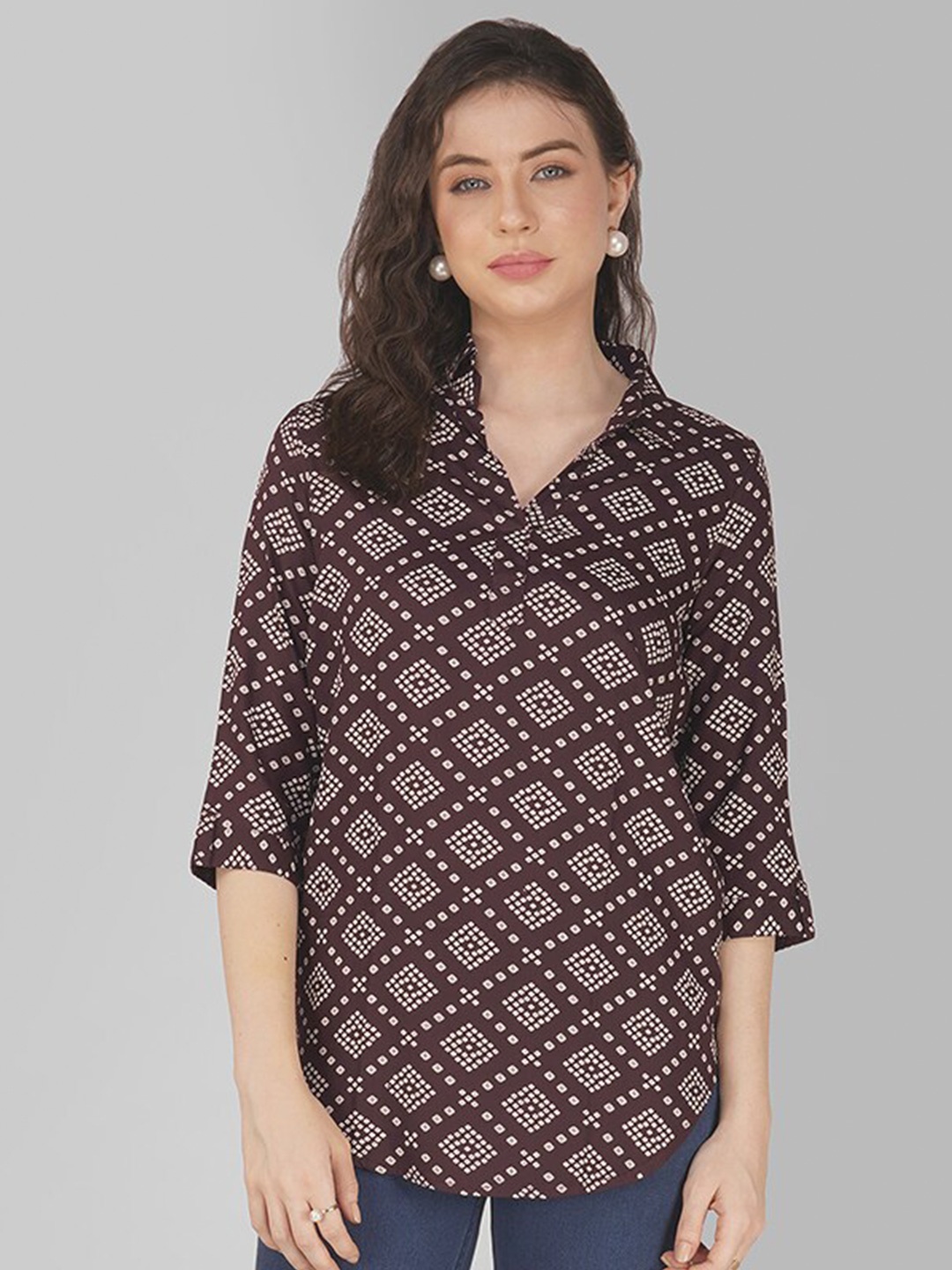 

KALINI Bhandani Printed Shirt Collar Top, Purple