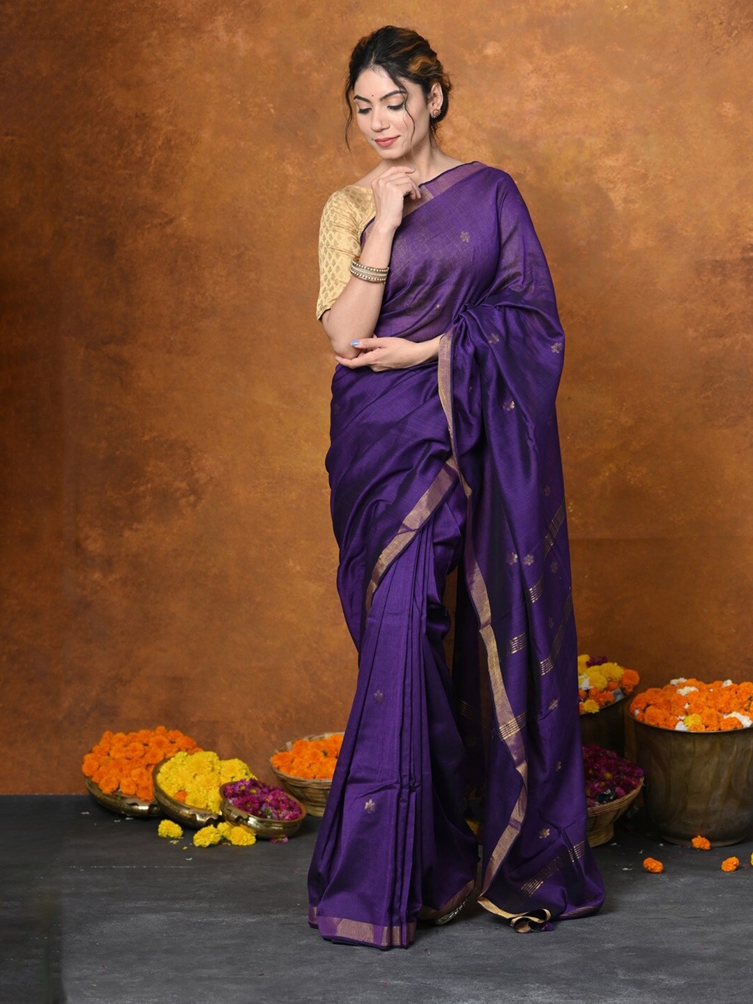 

Very Much Indian Ethnic Motifs Woven Design Zari Pure Cotton Saree, Purple