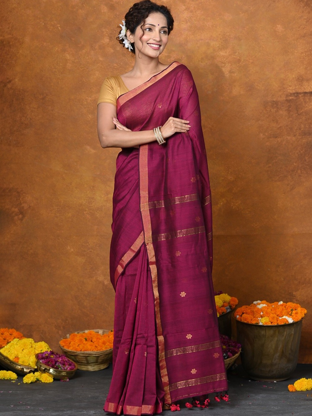 

Very Much Indian Ethnic Motifs Woven Design Zari Pure Cotton Saree, Purple