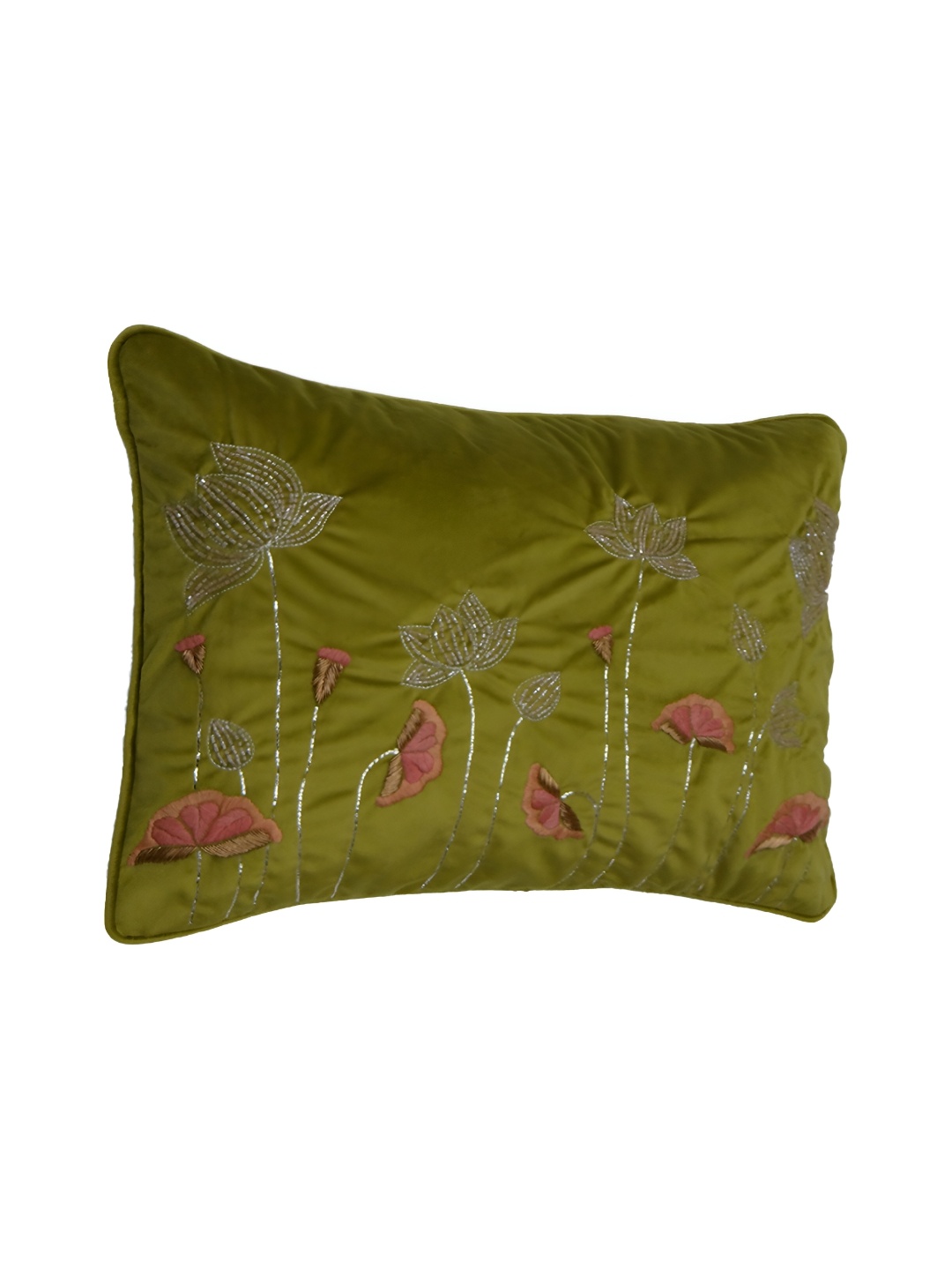 

Chann Studio Green and Pink Embroidered Velvet Rectangle Cushion Covers