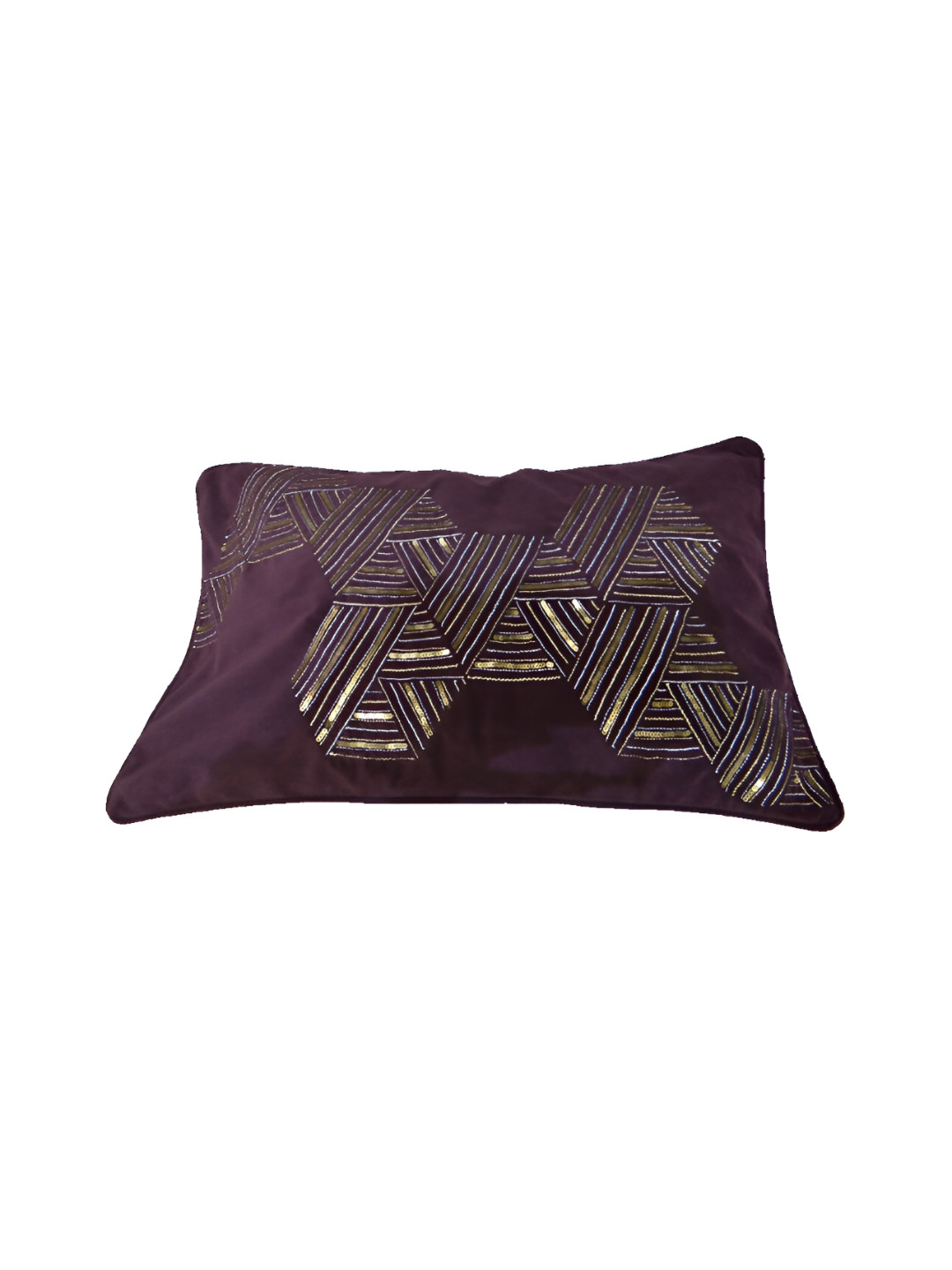 

Chann Studio Purple and GoldToned Embroidered Velvet Rectangle Cushion Cover