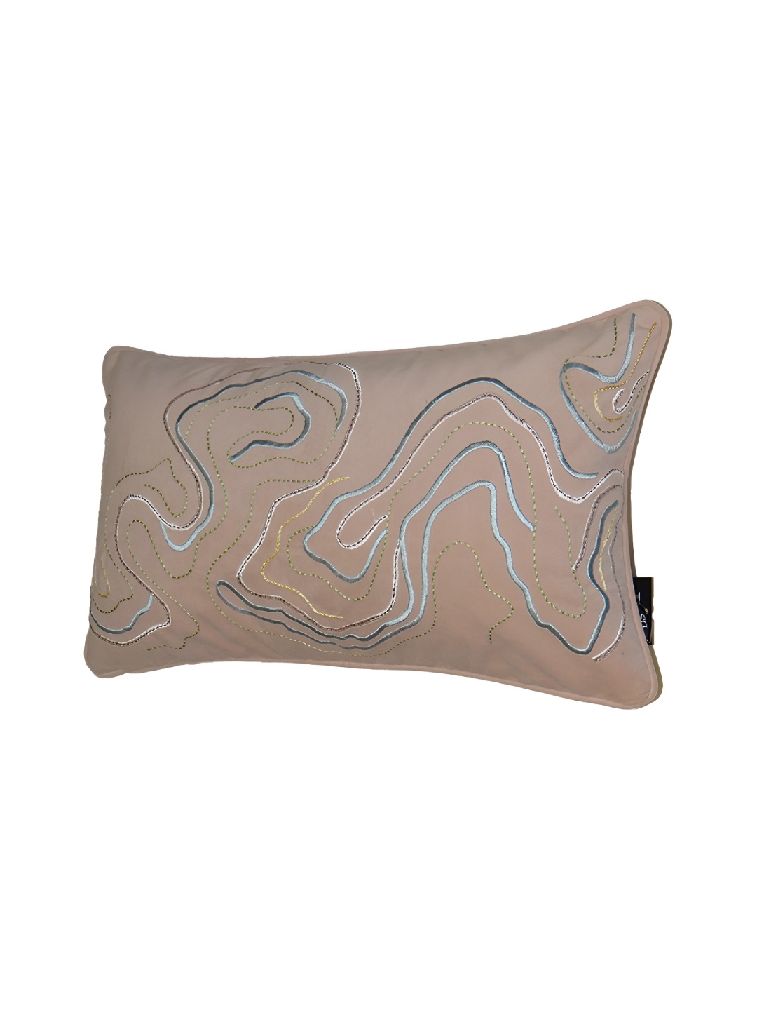 

Chann Studio Peach-Coloured and Blue Embroidered Velvet Rectangle Cushion Cover