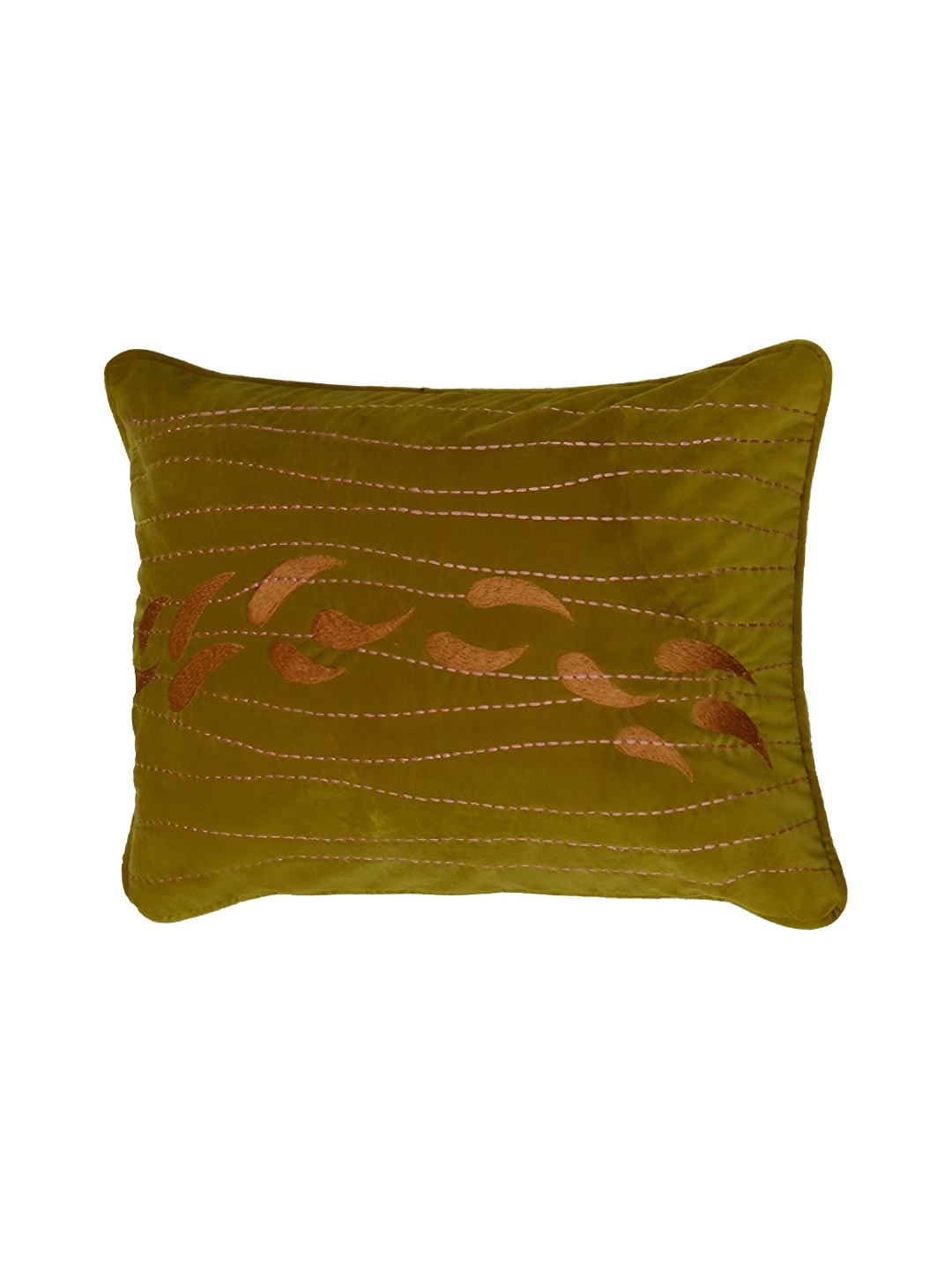 

Chann Studio Green and Brown Embroidered Velvet Rectangle Cushion Cover