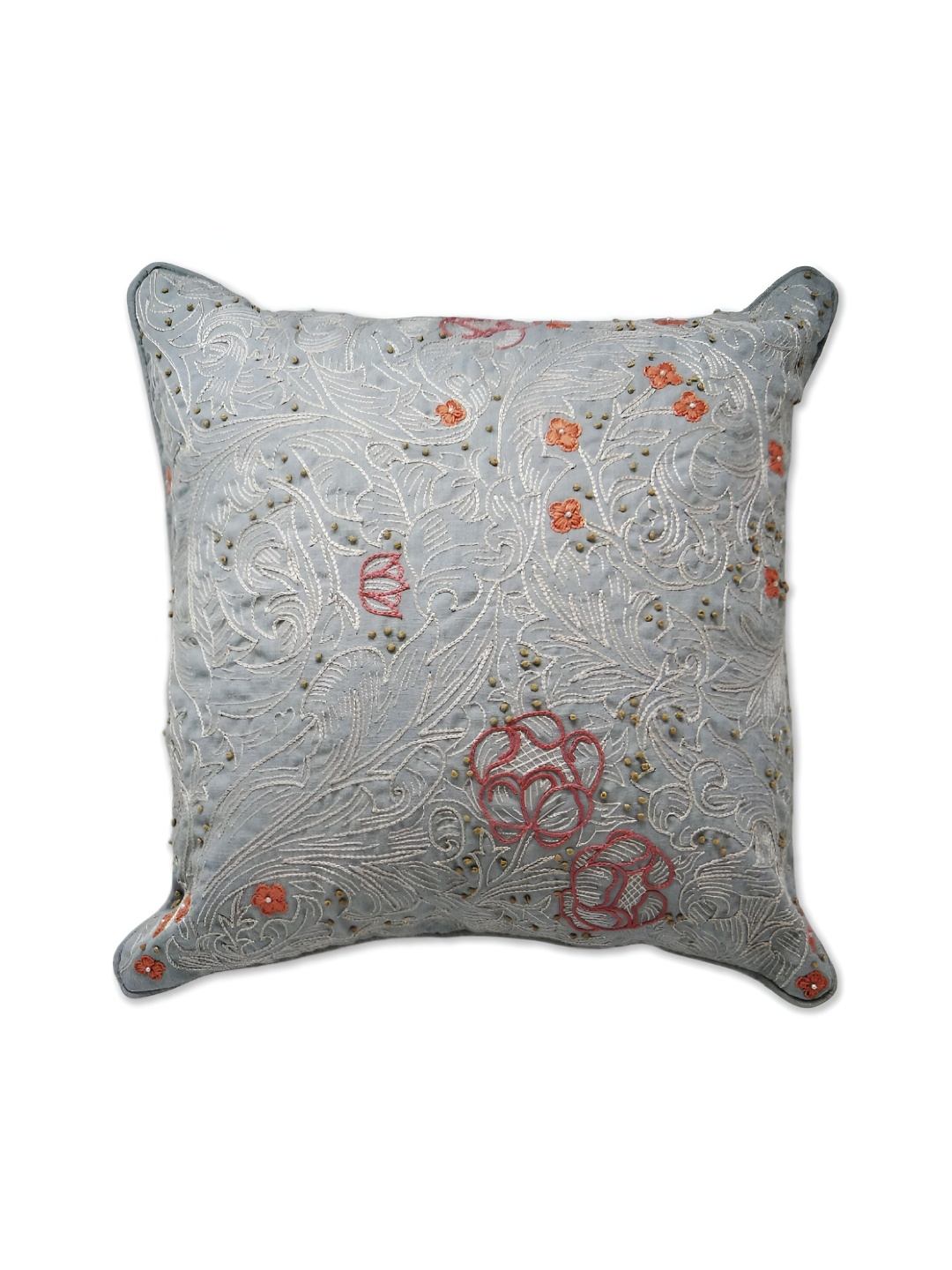 

Chann Studio Blue and Orange Embroidered Square Cushion Cover