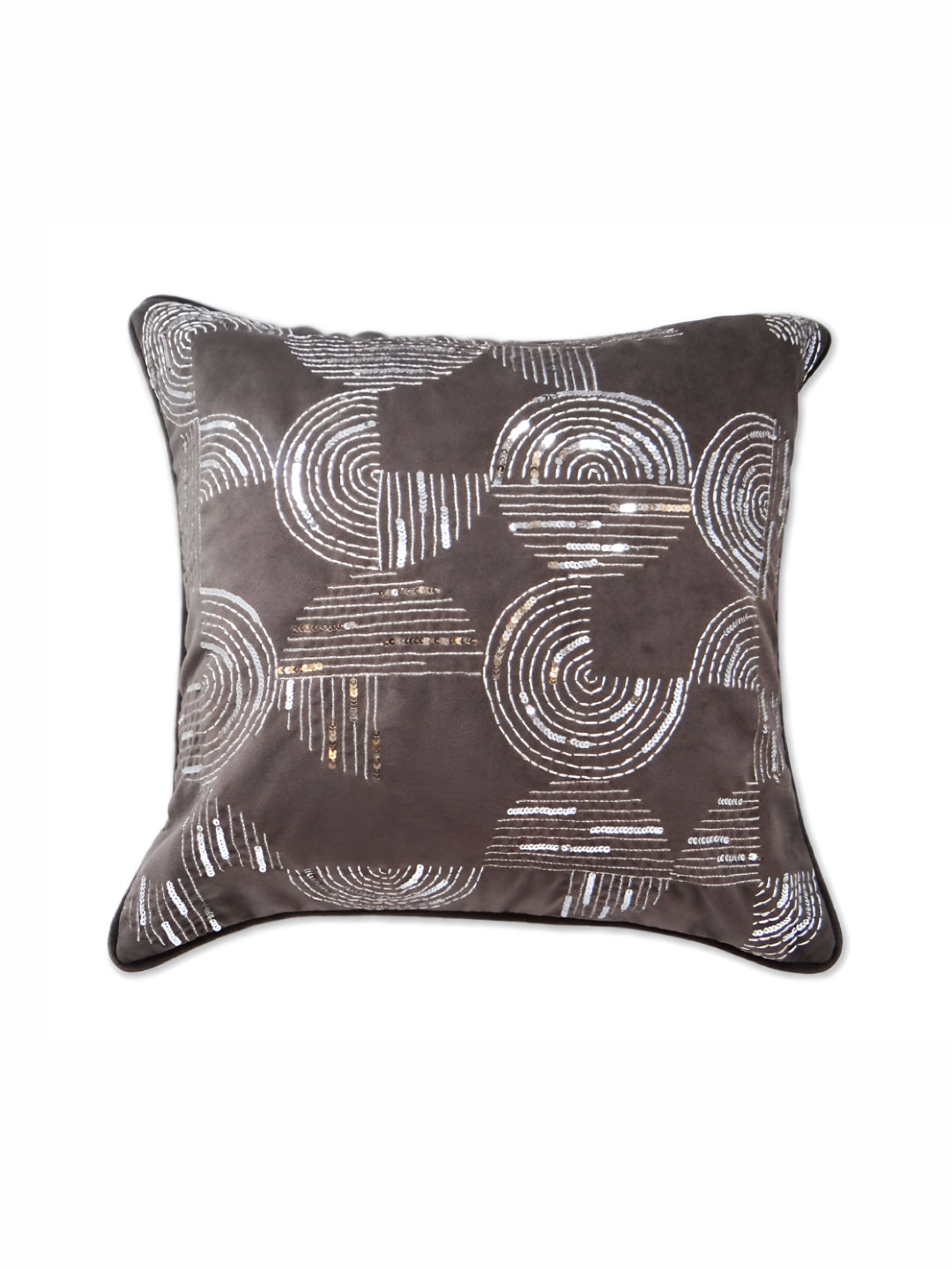 

Chann Studio Brown and SilverToned Embroidered Velvet Square Cushion Cover