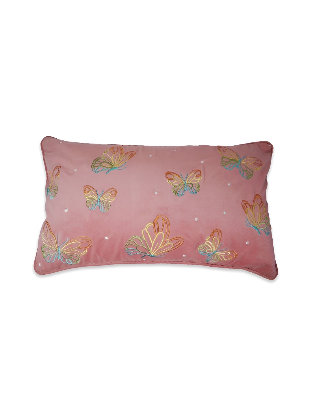 

Chann Studio Pink and Yellow Embroidered Velvet Rectangle Cushion Cover