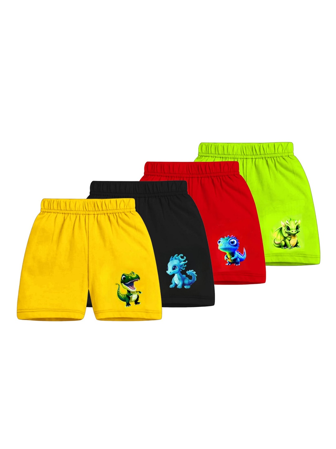 

BAESD Kids Pack Of 4 Printed Low-Rise Cotton Shorts, Yellow