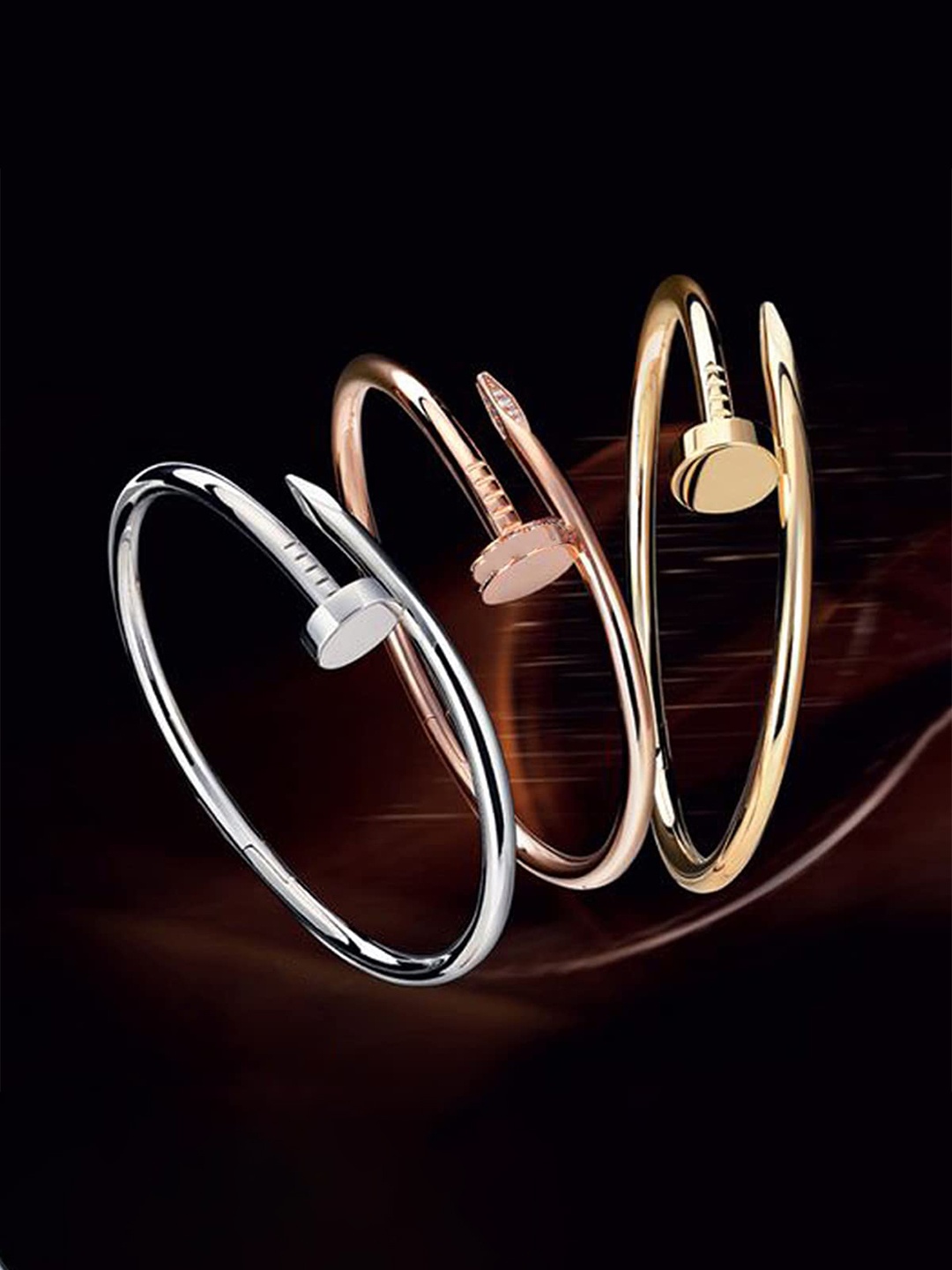 

MEENAZ Set of 3 Rose Gold Plated Stainless Steel Kada Bracelet