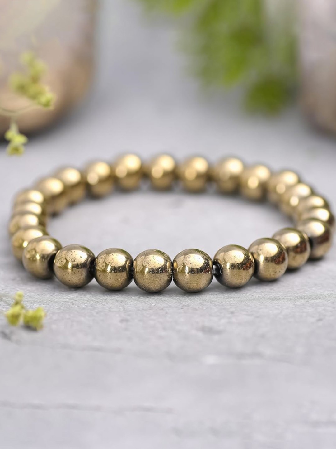 

MEENAZ Unisex Stainless Steel Silver-Plated Artificial Beads Beaded Bracelet, Gold