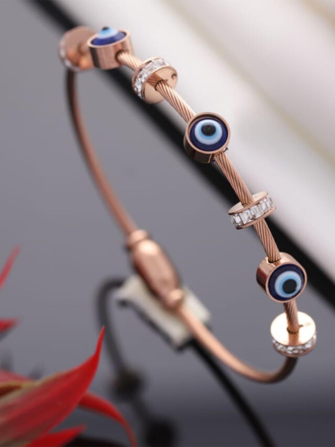

MEENAZ Antique Rose Gold-Plated Stainless Steel Evil Eye Kada Bracelet