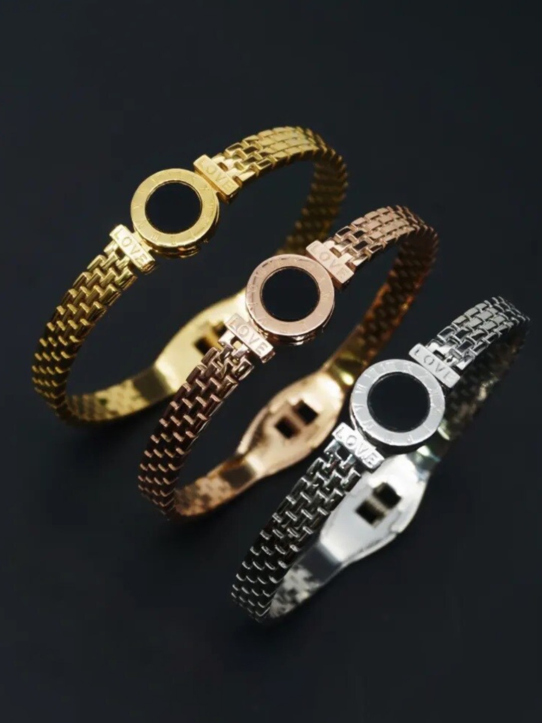 

MEENAZ Set Of 3 Rose Gold-Plated Kada Bracelet