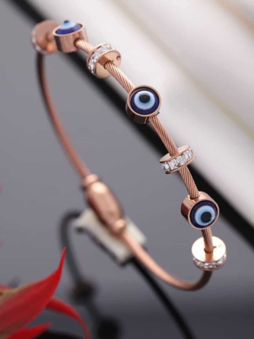 

MEENAZ Stainless Steel Rose Gold-Plated Evil Eye Kada Bracelet