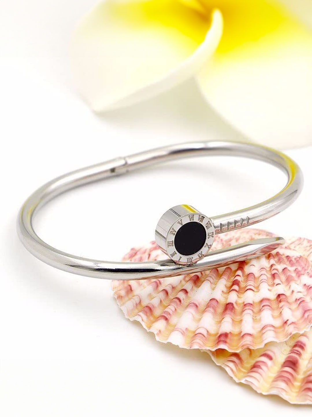 

MEENAZ Stainless Steel Silver-Plated Kada Bracelet