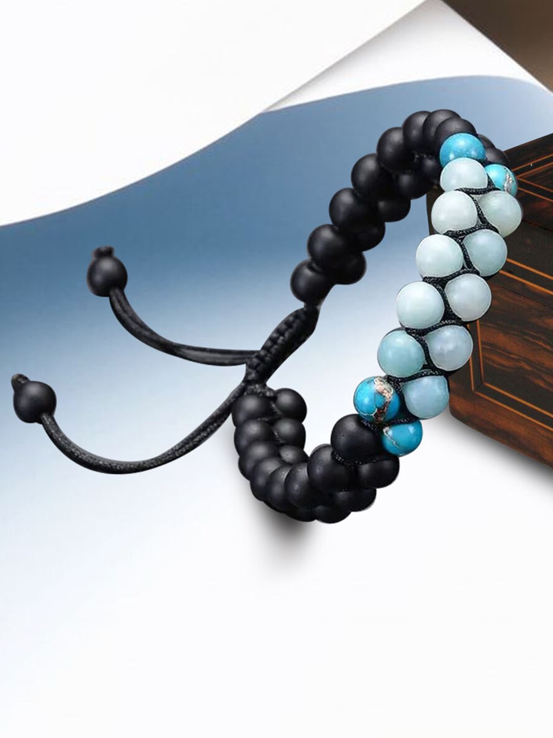 

MEENAZ Men Stainless Steel Silver-Plated Artificial Beads Beaded Multistrand Bracelet, Black