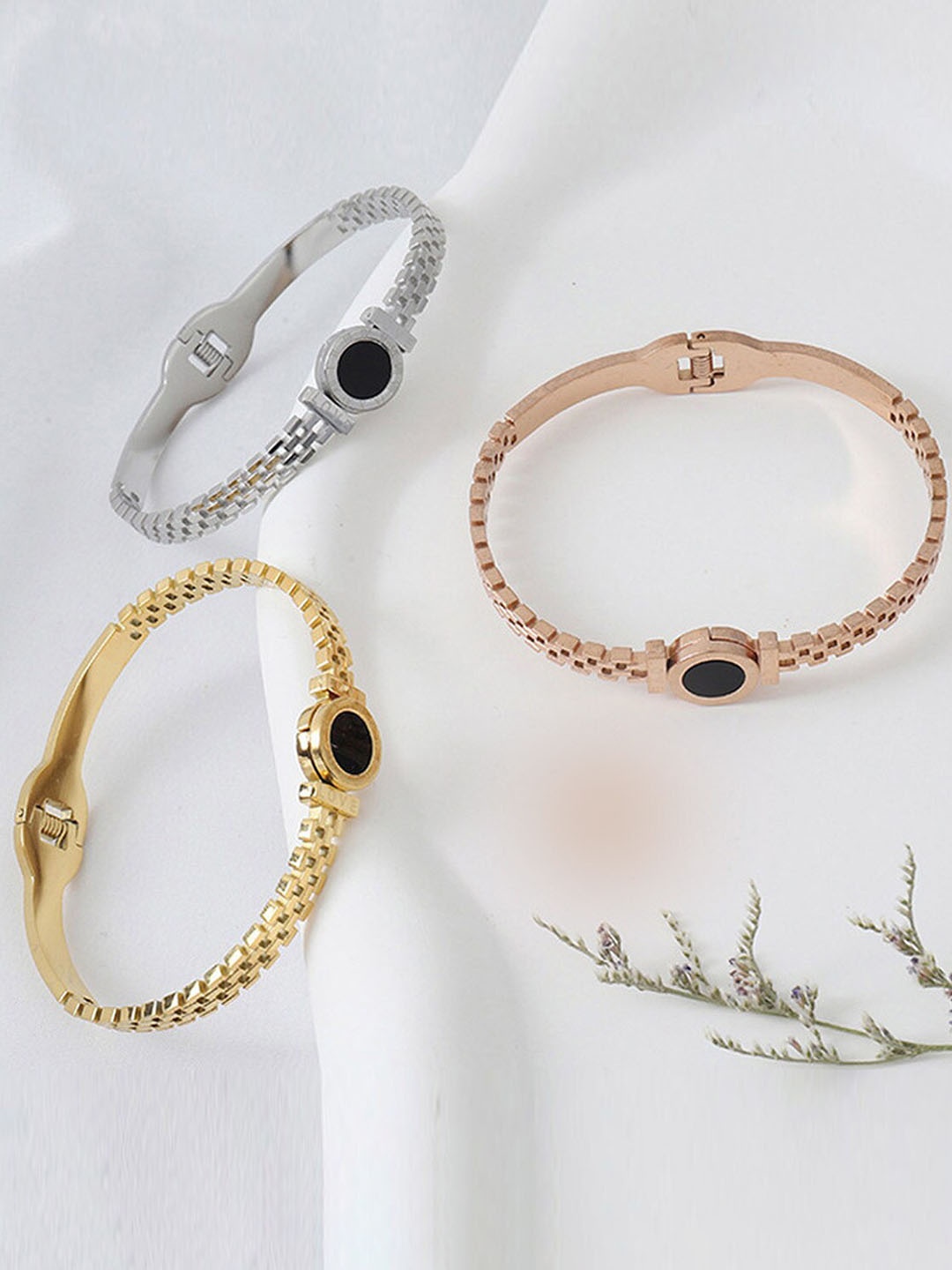 

MEENAZ Set Of 3 Stainless Steel Rose Gold-Plated Kada Bracelet