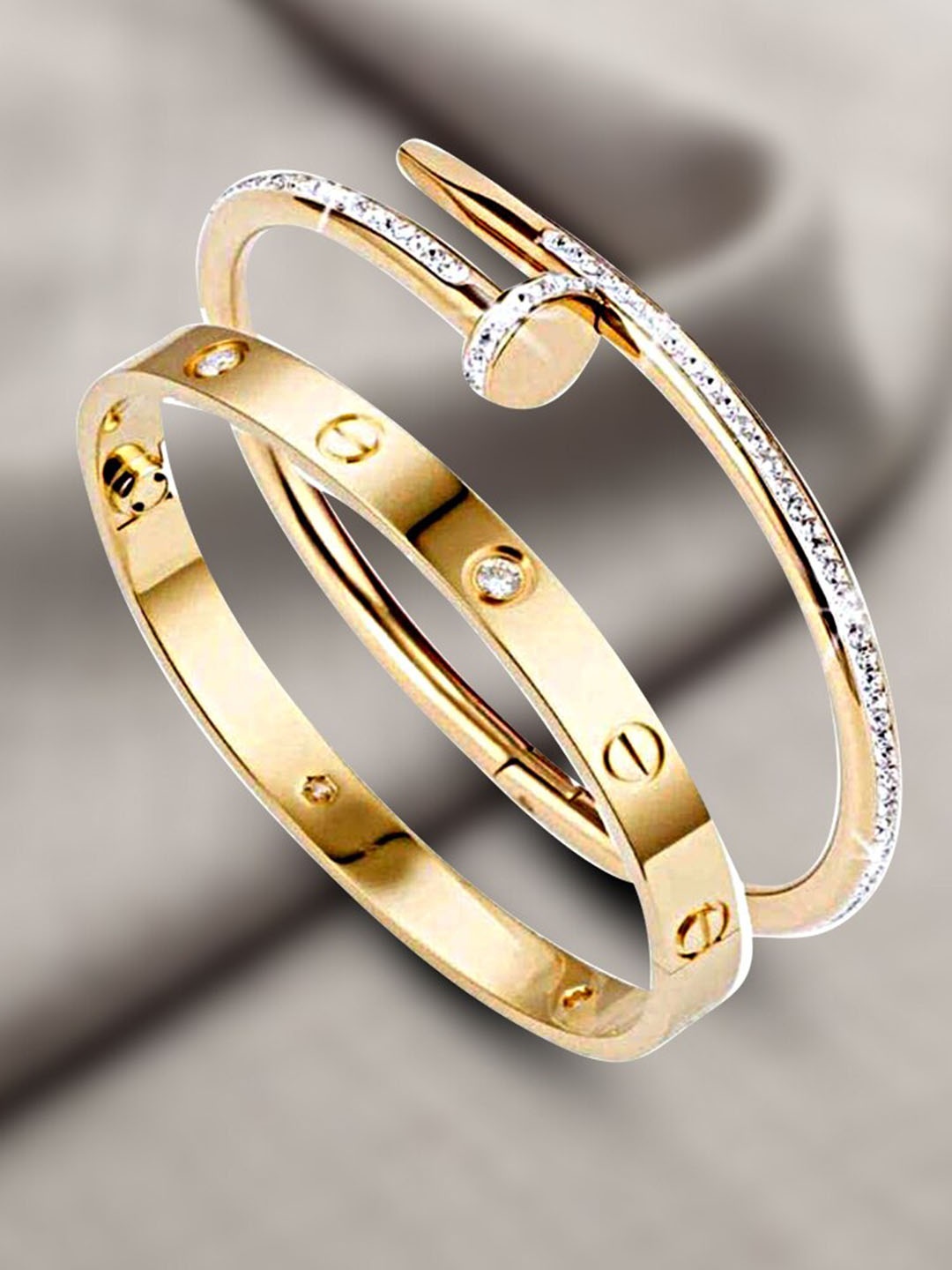 

MEENAZ Men Set Of 2 Rose Gold-Plated Kada Bracelet