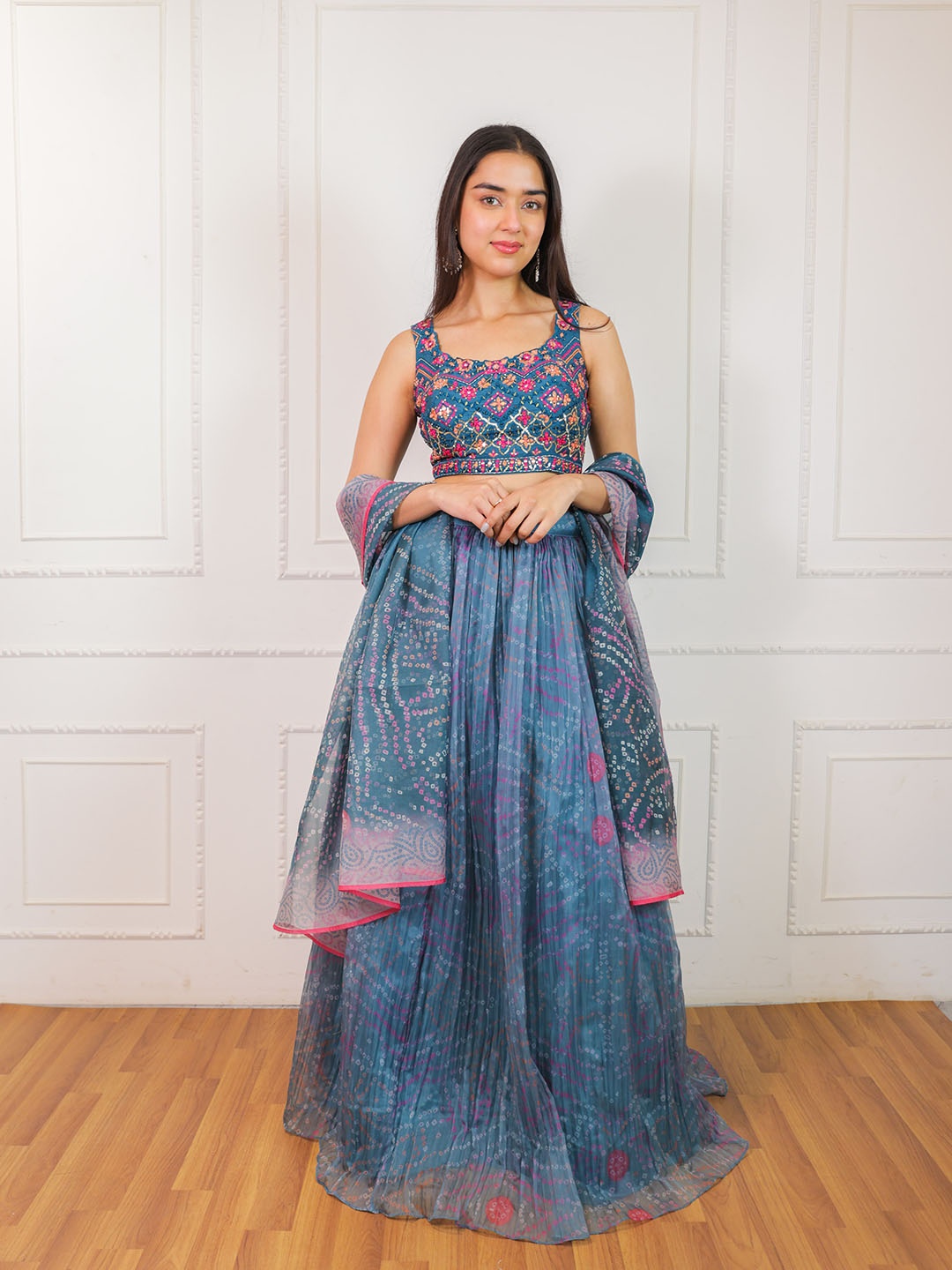 

ALIYANA Embroidered Sequinned Ready to Wear Lehenga & Blouse With Dupatta, Blue