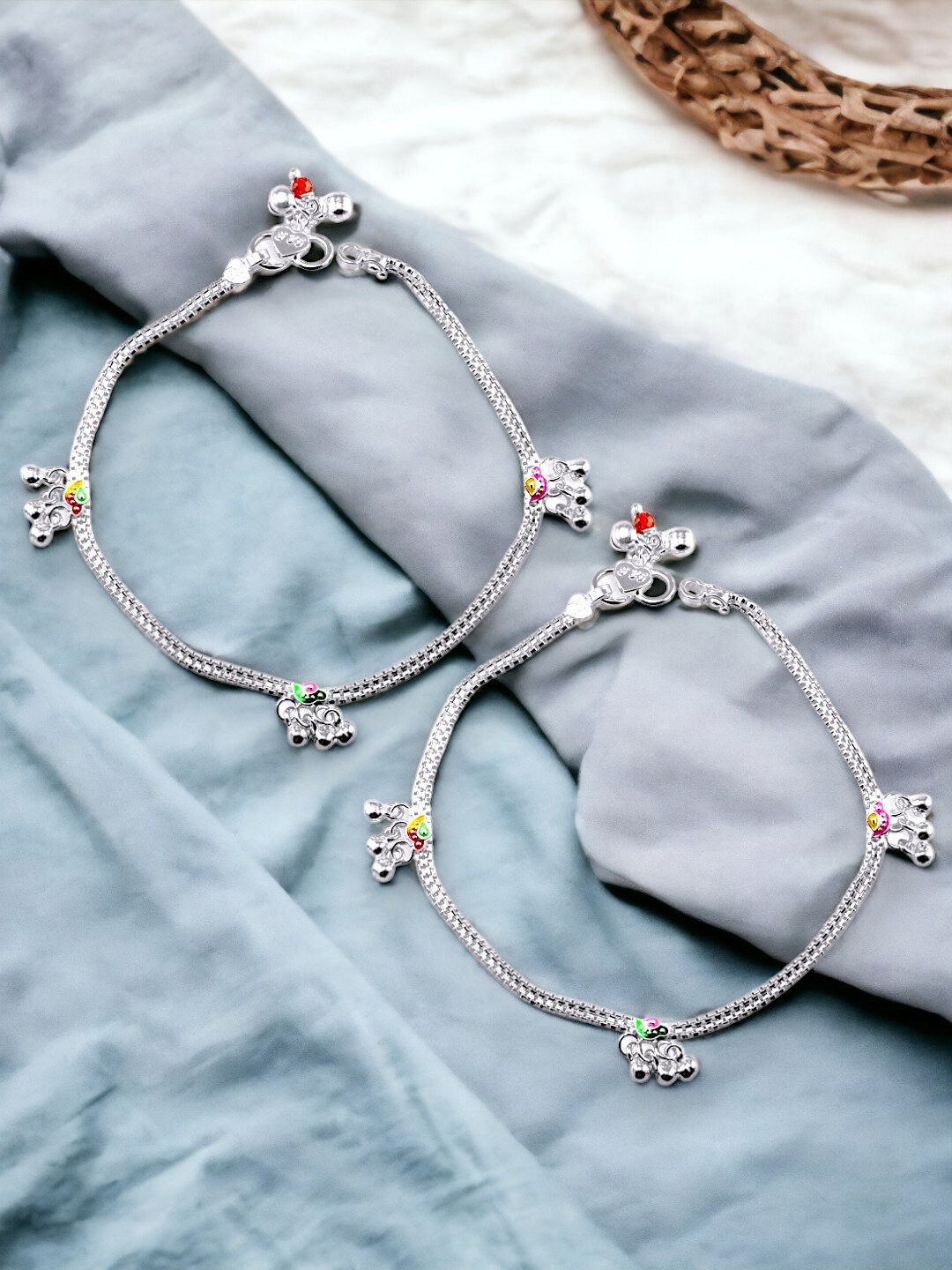 

Taraash Set of 2 925 Sterling Silver Payal Anklets