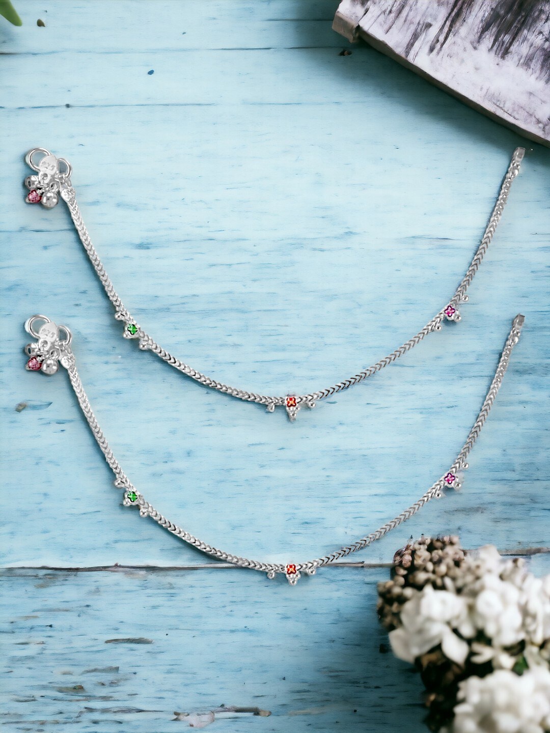 

Taraash Set of 2 925 Sterling Silver Payal Anklets