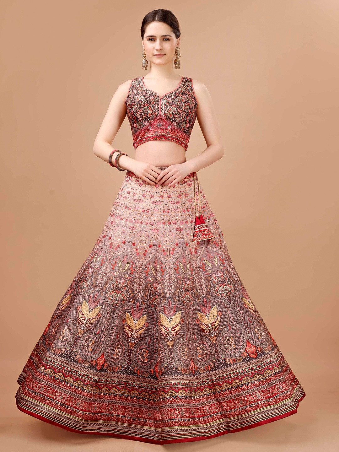 

SAPTRANGI Printed Ready to Wear Lehenga & Blouse With Dupatta, Pink