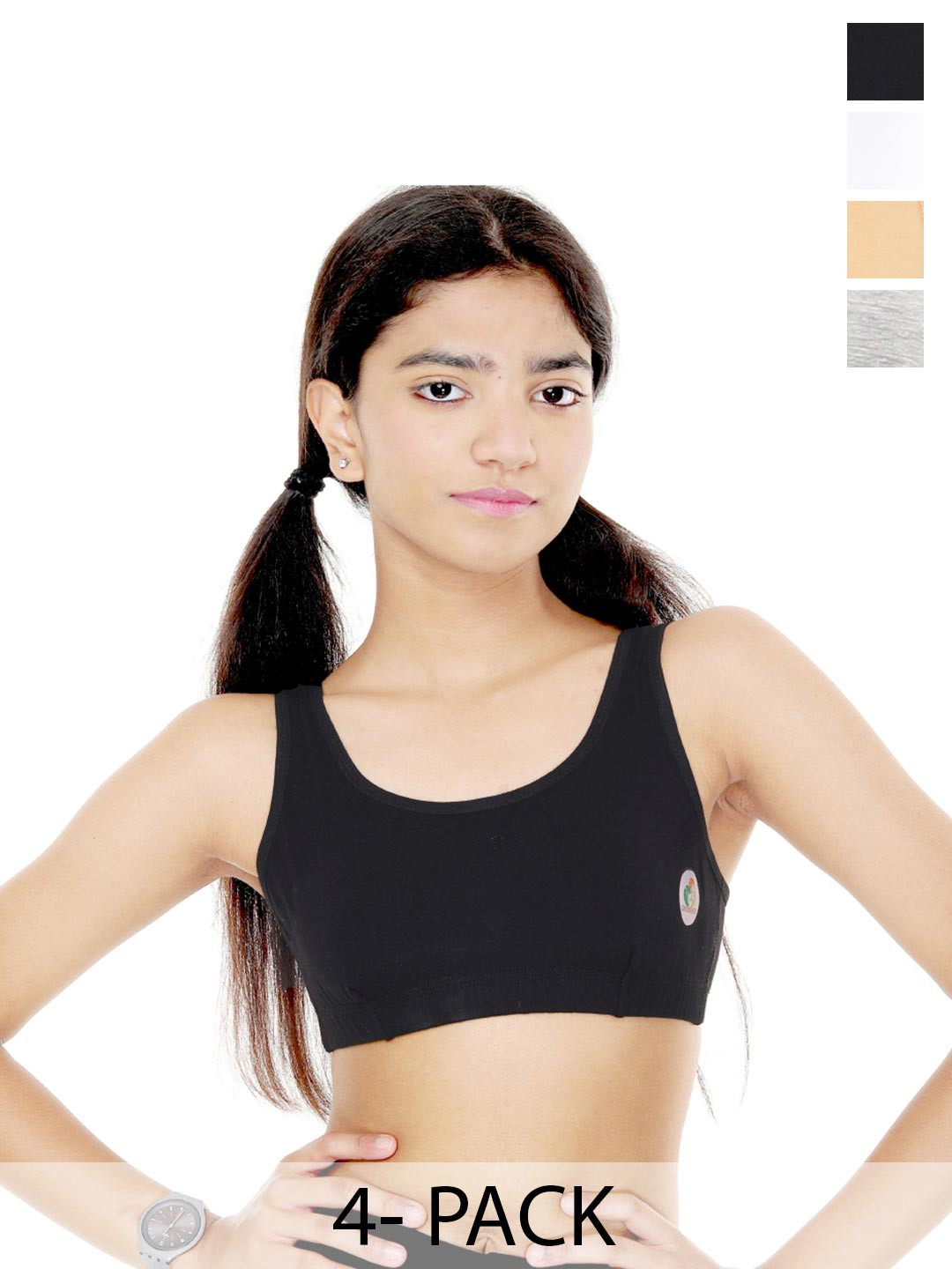 

GOCHIKKO Pack Of 4 Medium Coverage Anti Odour Cotton Workout Bra With All Day Comfort, White