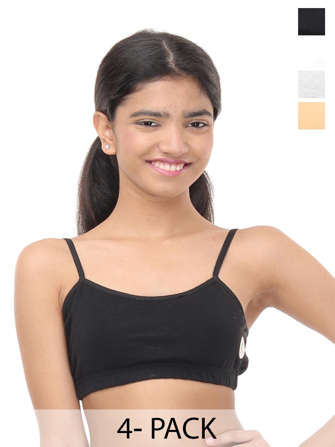 

GOCHIKKO Pack Of 4 Medium Coverage Anti Odour Cotton Beginners Bra With All Day Comfort, Black