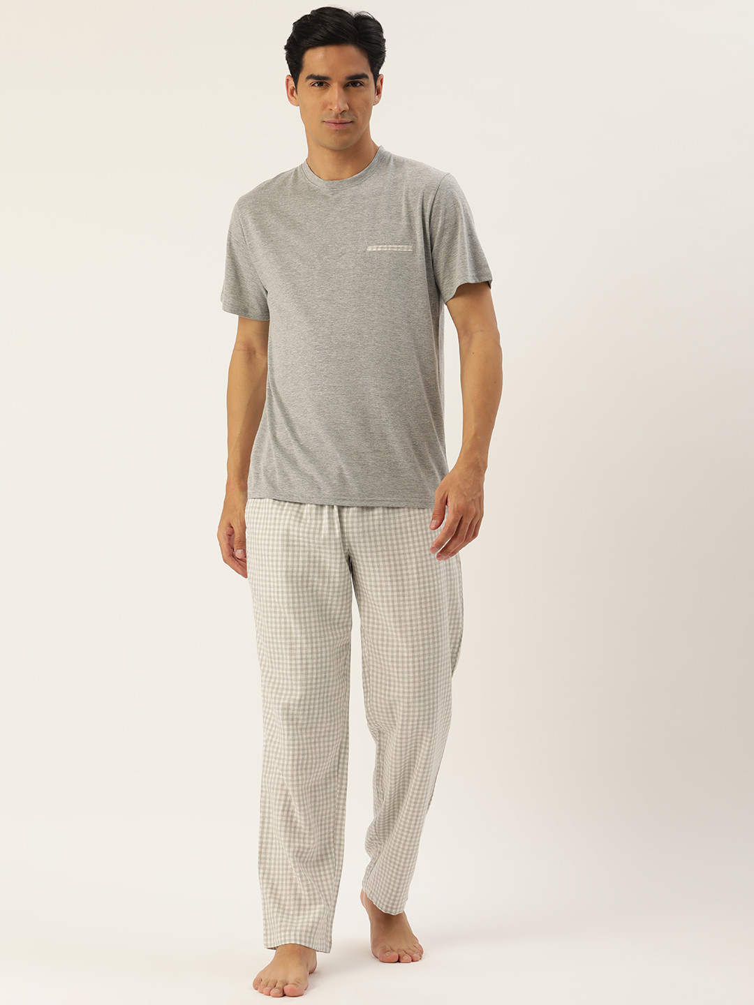

ETC Men Solid Pure Cotton Night suit, Grey melange