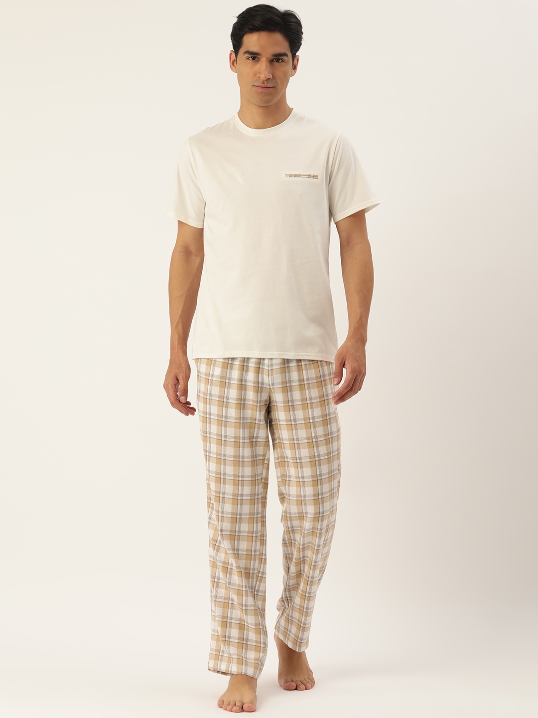 

ETC Men Solid Pure Cotton Night suit, Beige