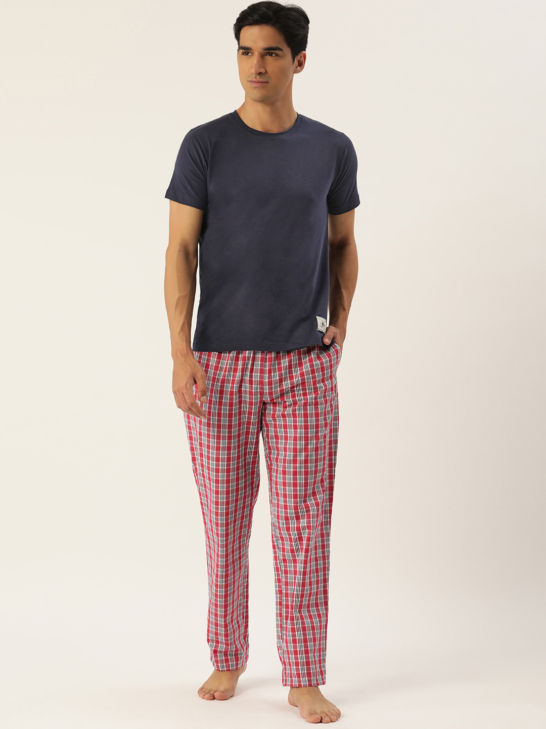

ETC Men Solid Pure Cotton Night suit, Navy blue