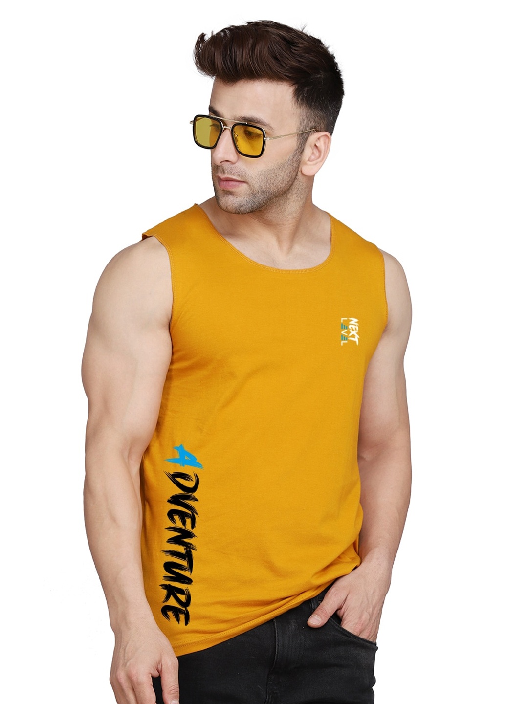 

SLOWLORIS Round Neck Sleeveless Cotton Casual Innerwear Vests, Mustard