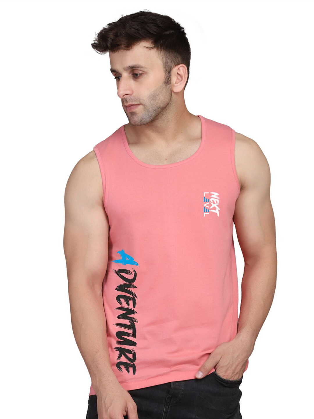 

SLOWLORIS Round Neck Sleeveless Cotton Innerwear Vests, Peach