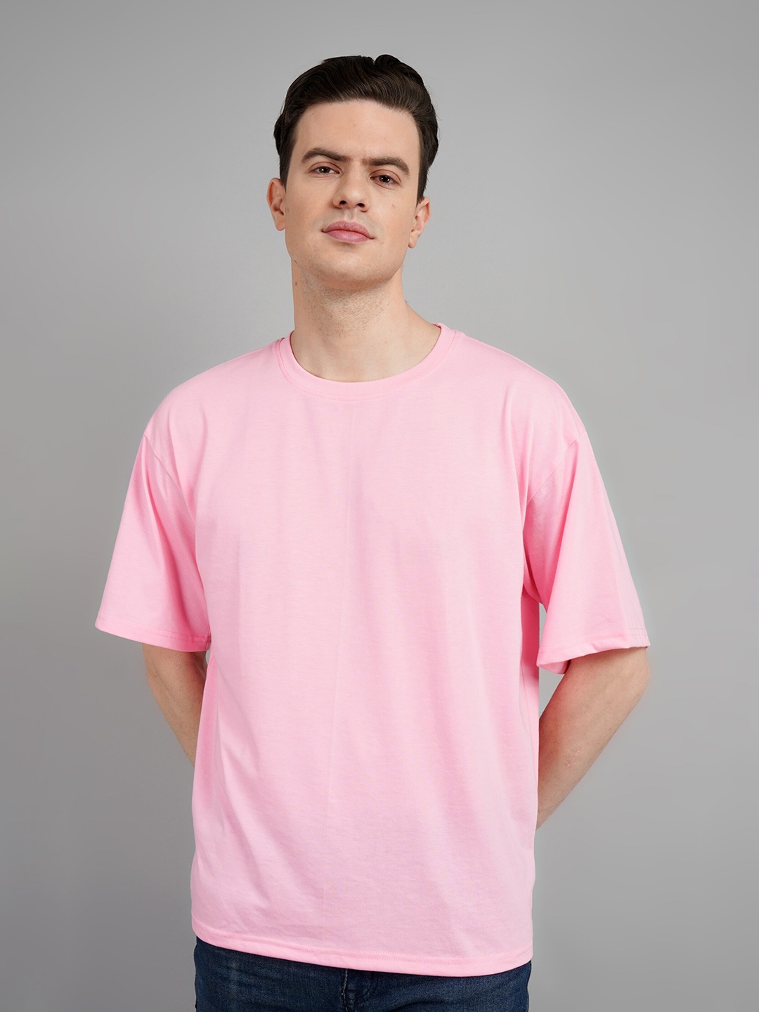 

Frieza Drop Shoulder Sleeves Pure Cotton Oversized T-shirt, Pink