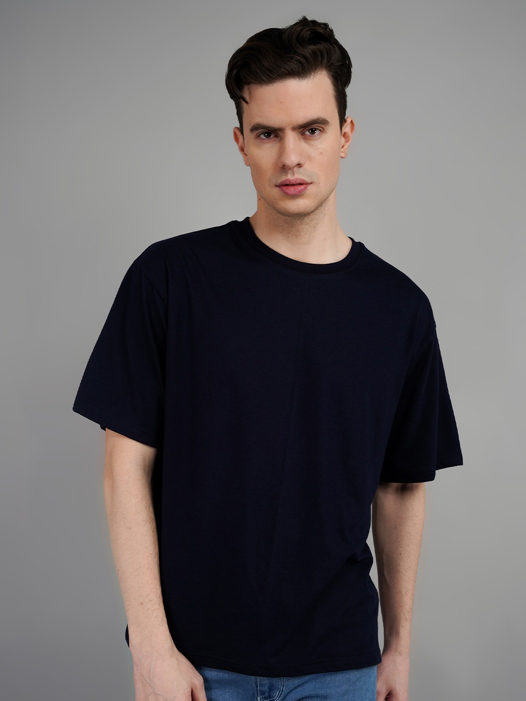 

Frieza Drop Shoulder Sleeves Pure Cotton Oversized T-shirt, Navy blue