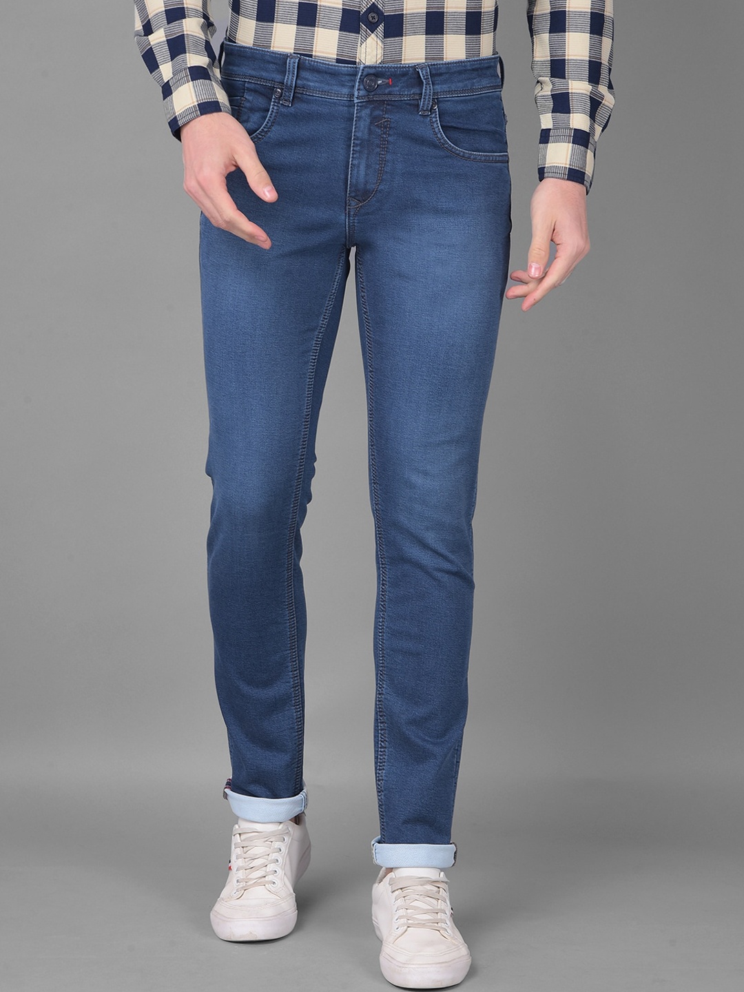 

American Archer Men Smart Skinny Fit Low-Rise Light Fade Clean Look Stretchable Jeans, Navy blue