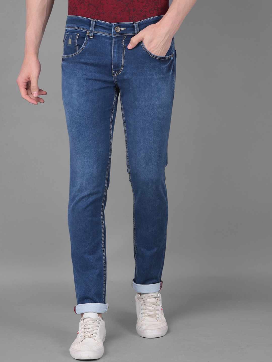 

American Archer Men Smart Skinny Fit Low-Rise Light Fade Clean Look Stretchable Jeans, Navy blue